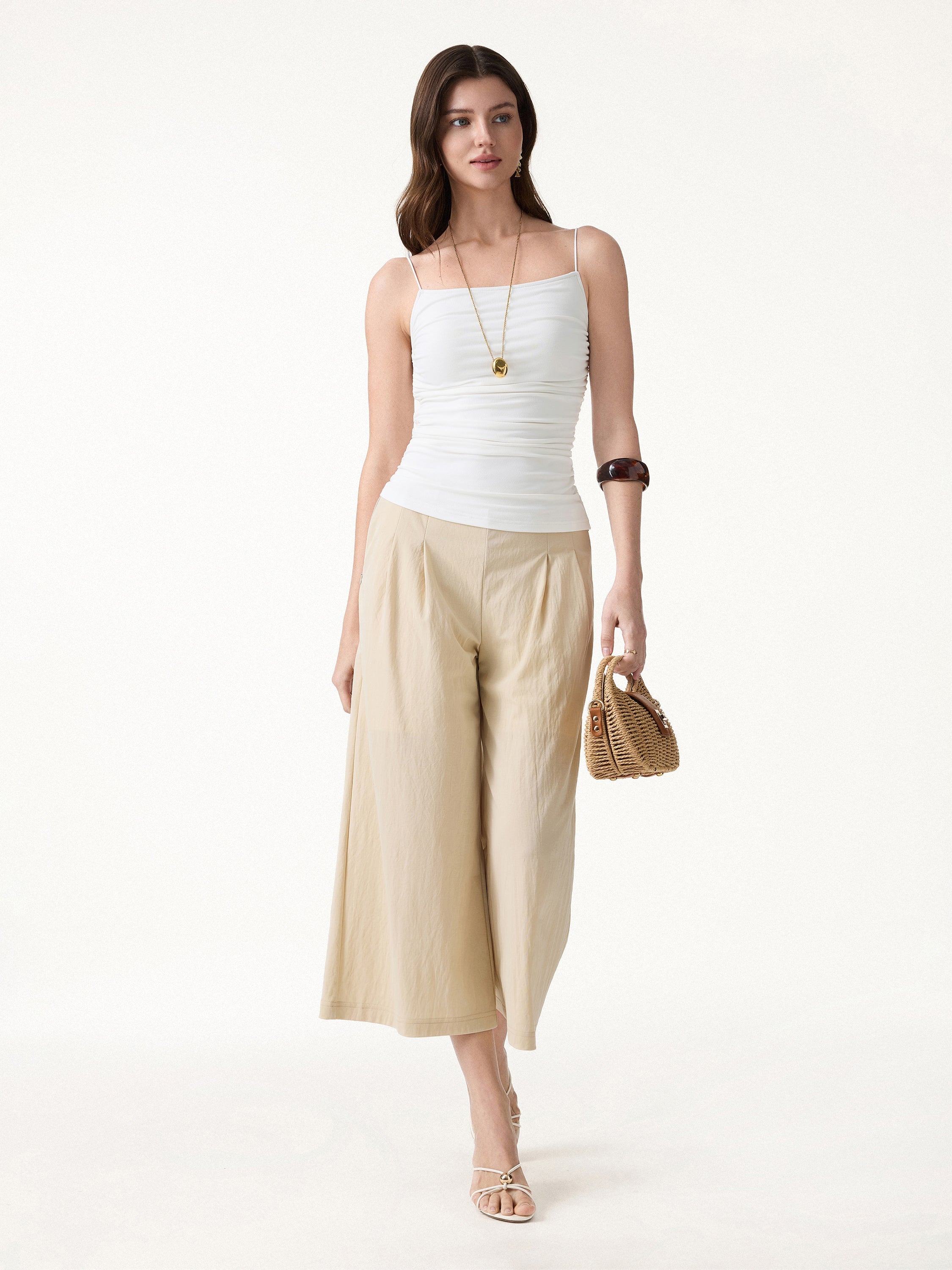 SkinKiss Square Neck Ruched Spaghetti Bra Top