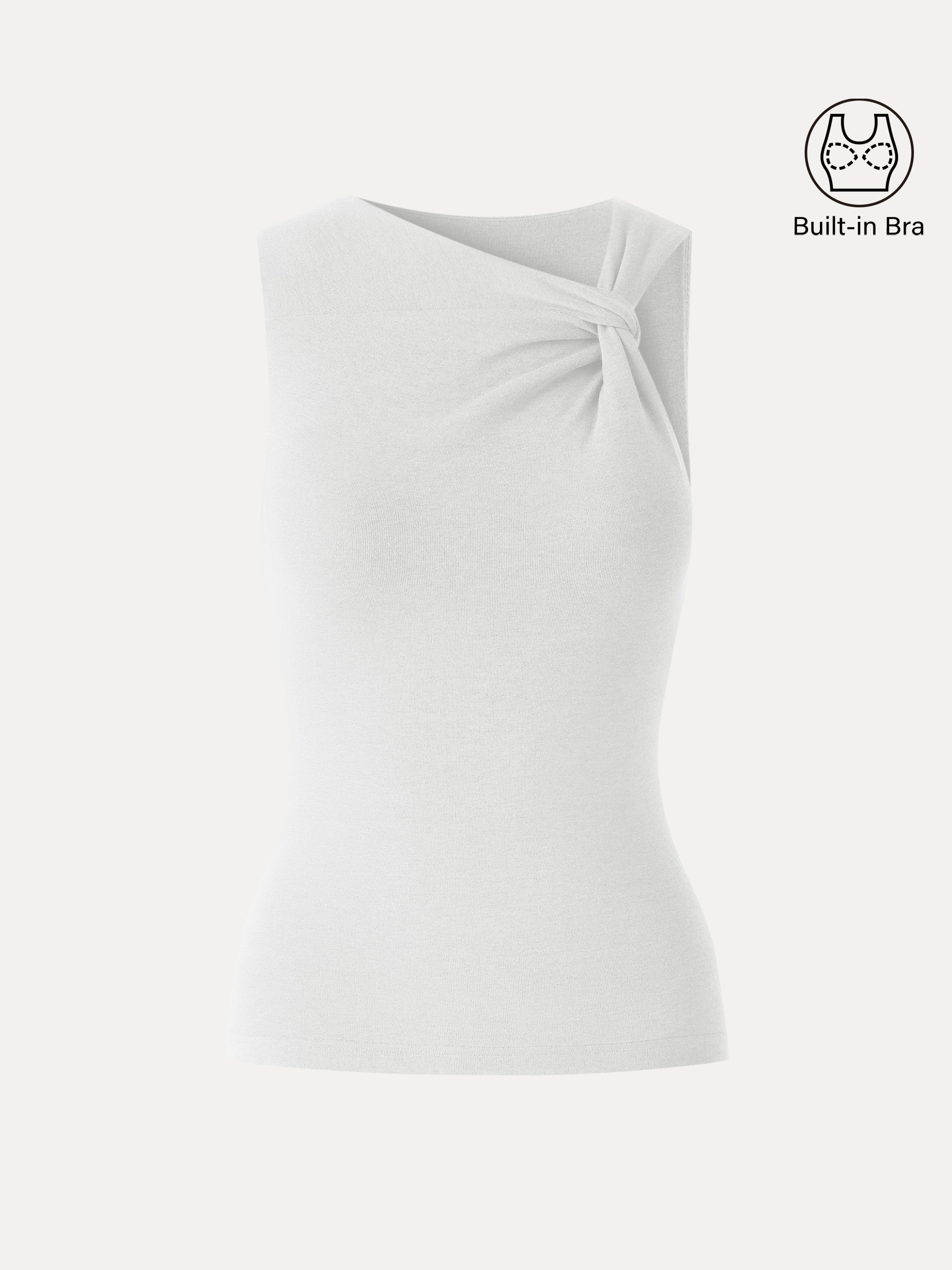 Sweat-Wicking Asymmetrical Neck Knotted Bra Tank