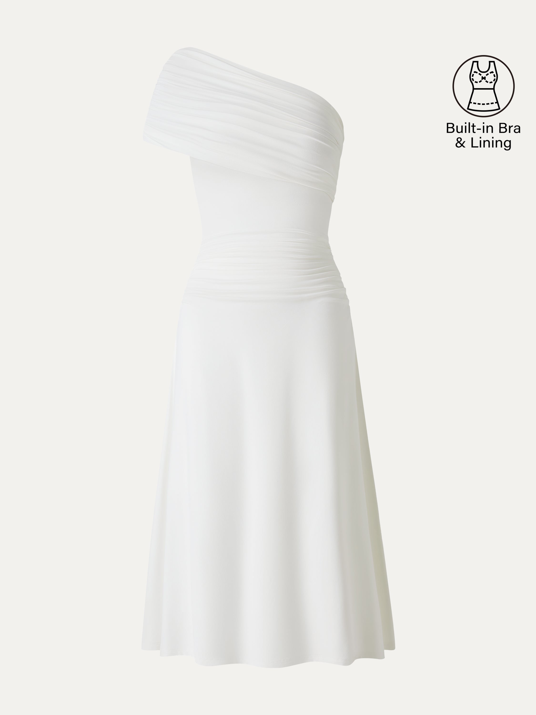 Not-See-Thru One Shoulder Gathered Midi Bra Dress