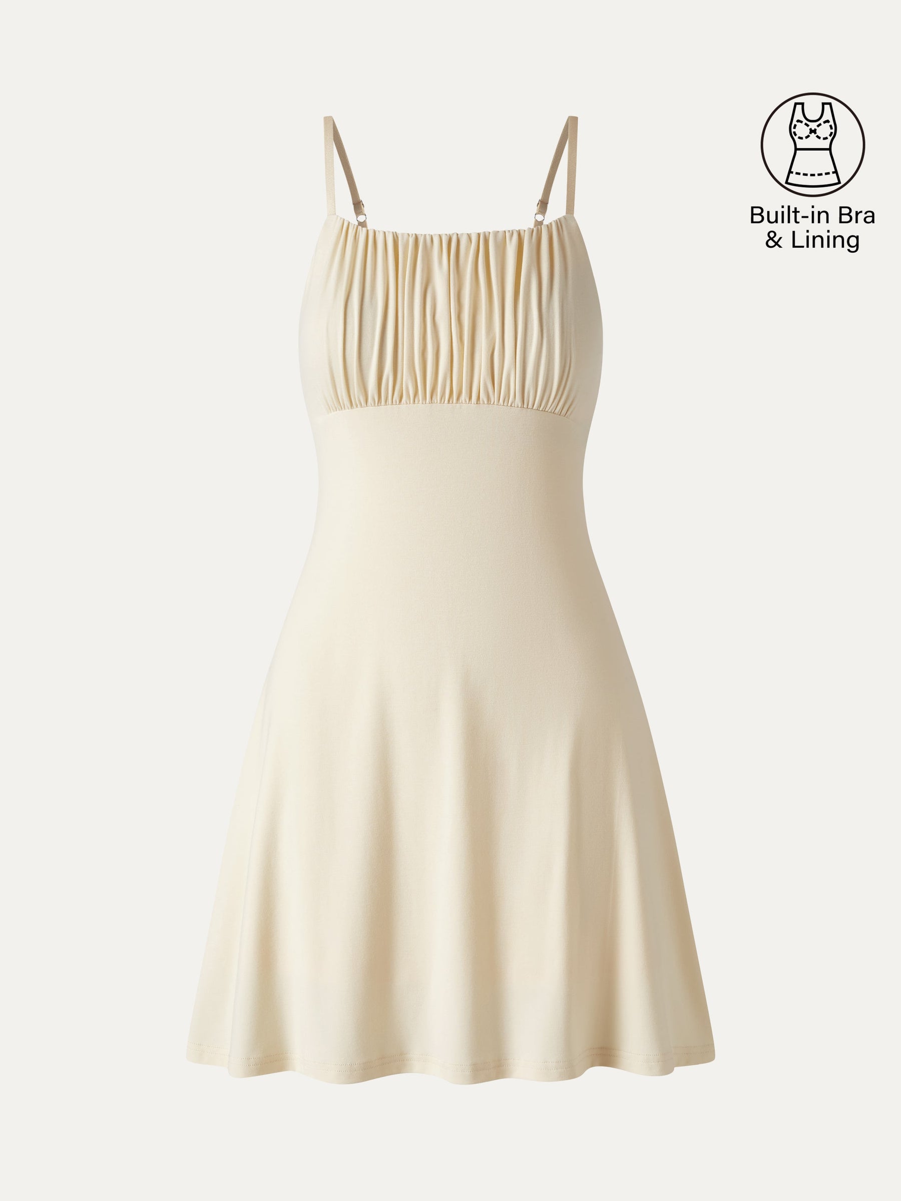 Matte Smooth Square Neck Ruched Spaghetti Mini Bra Dress