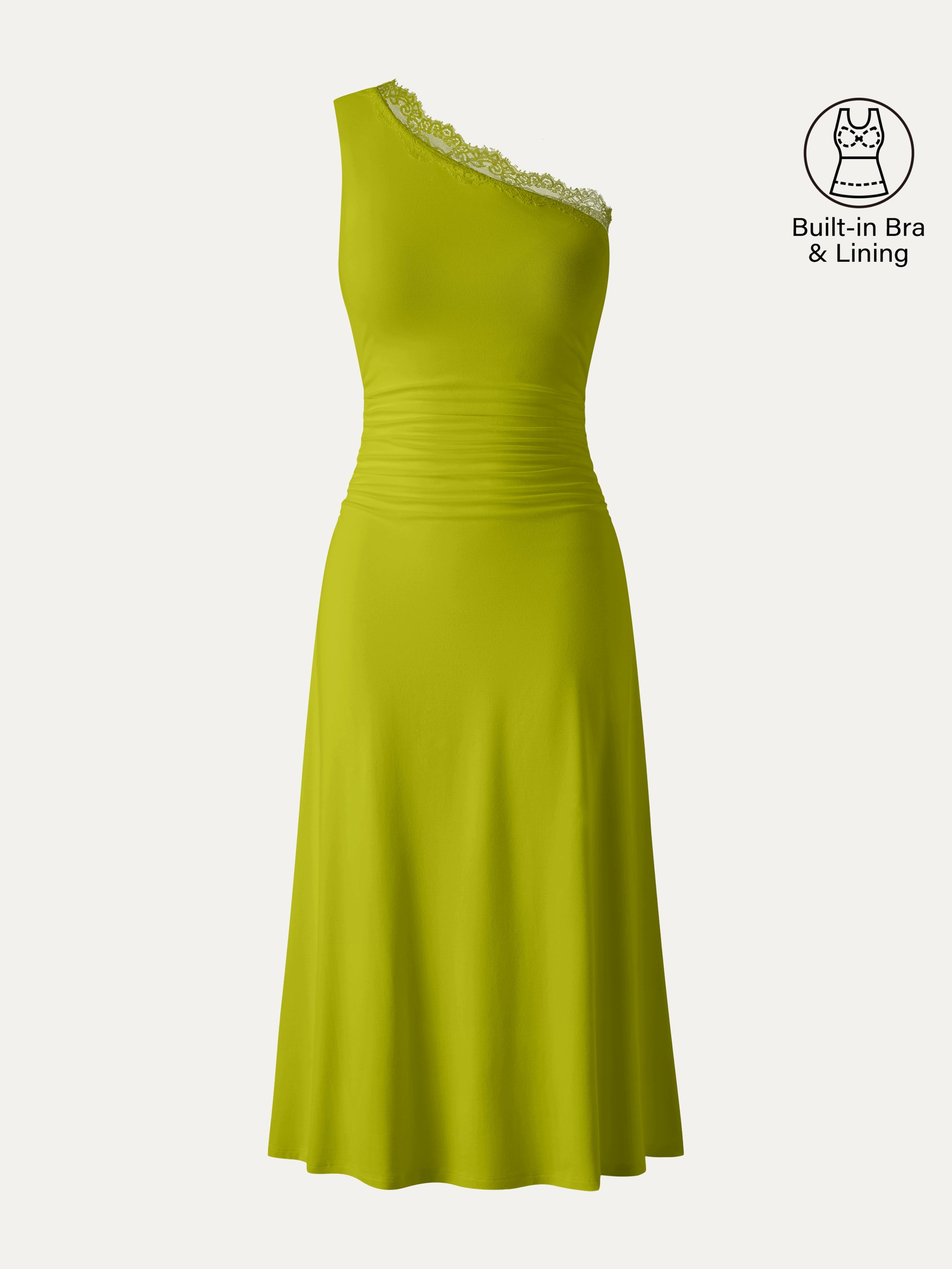 Lace Trim One Shoulder Ruched Bra Dress