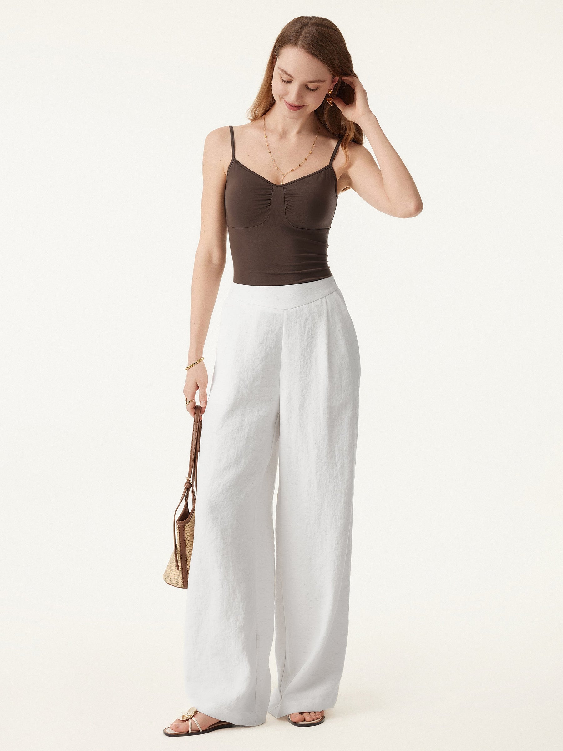 Breezy Linen-Like Mid Rise Wide Leg Pant with Pockets