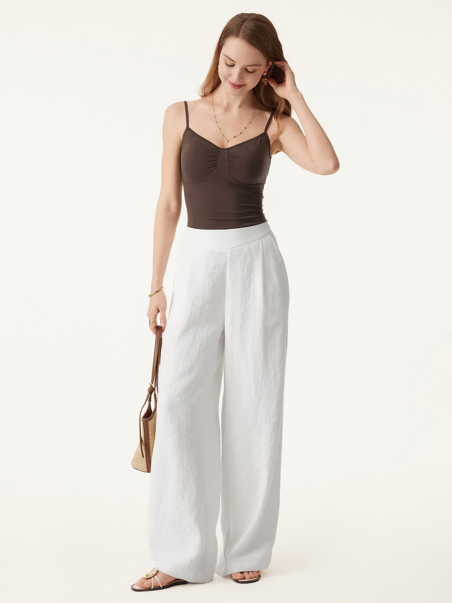 Breezy Linen-Like Mid Rise Wide Leg Pant with Pockets