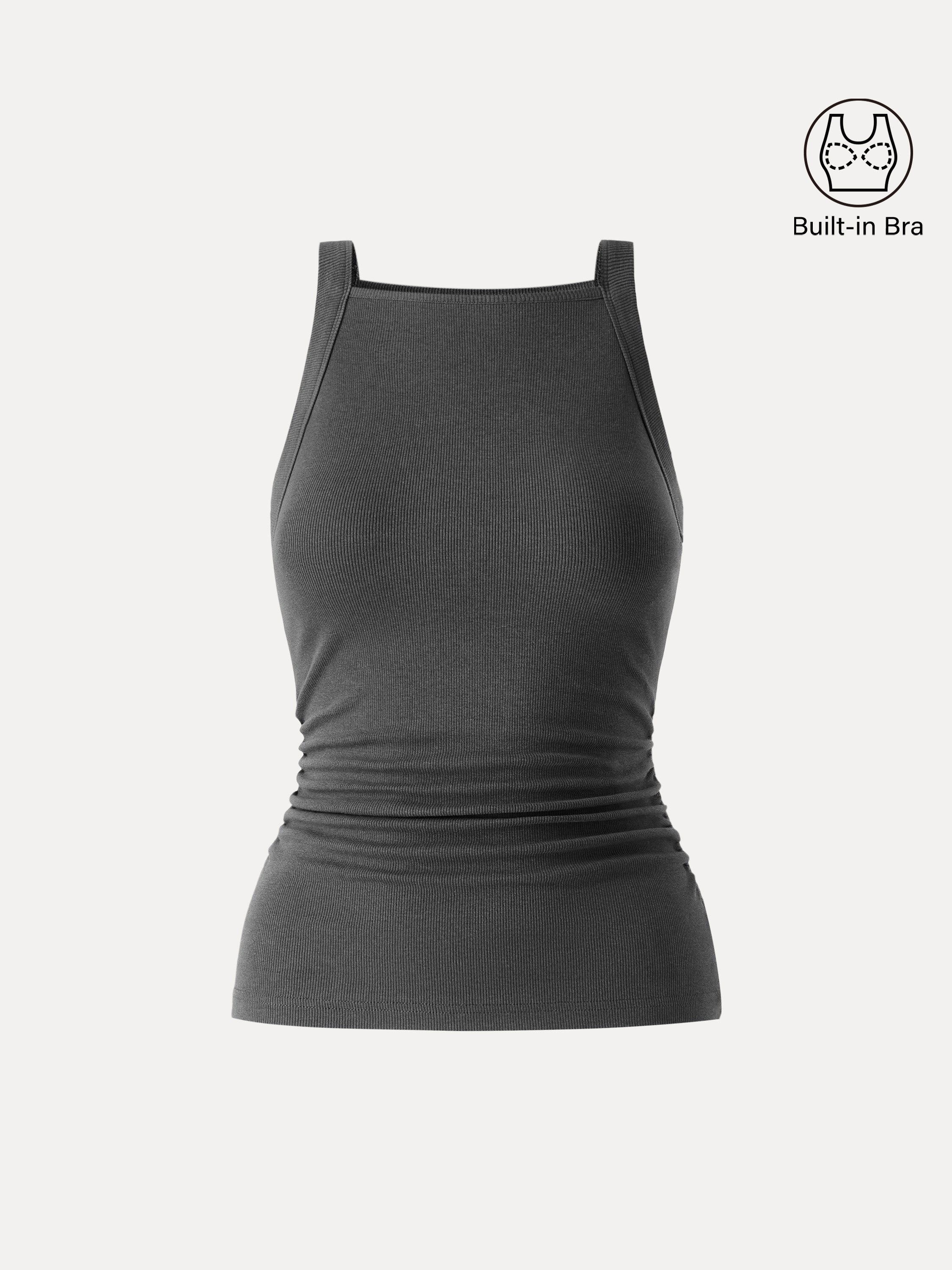 Square Neck Ruched Rib Bra Tank