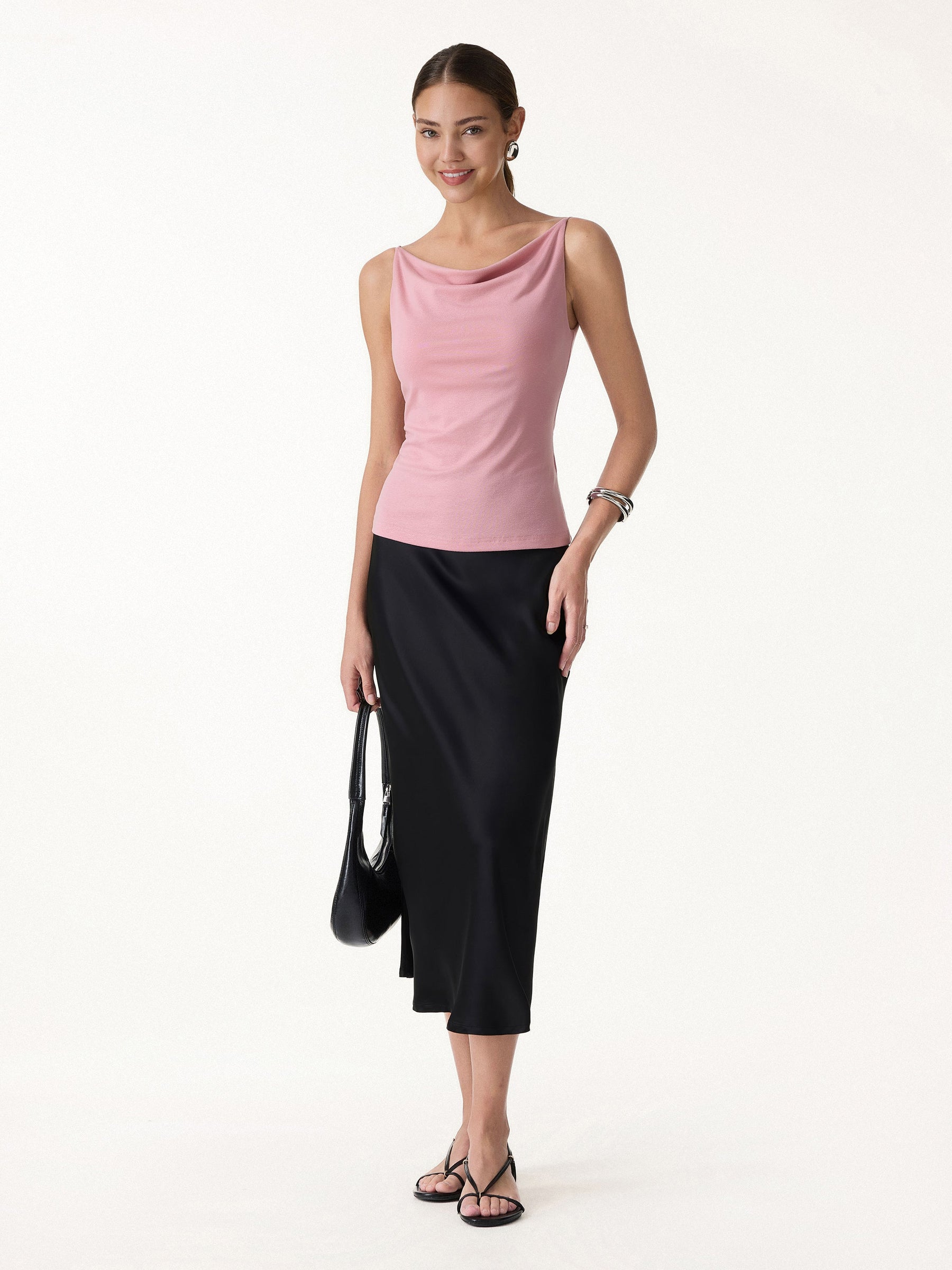 Stretch Linen Cowl Neck Bra Tank