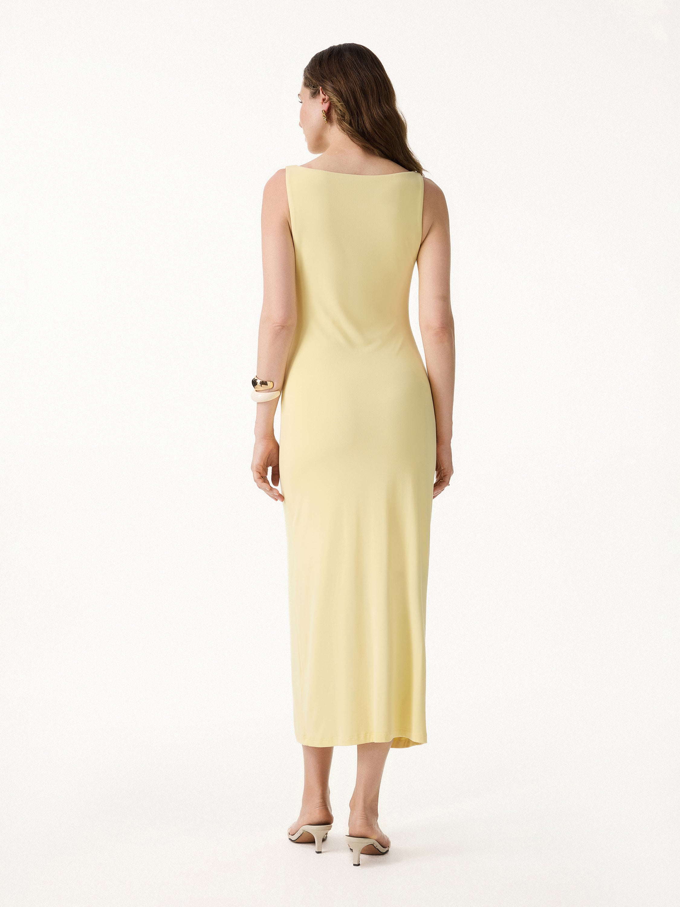 Matte Smooth Boatneck Ruched Midi Bra Dress