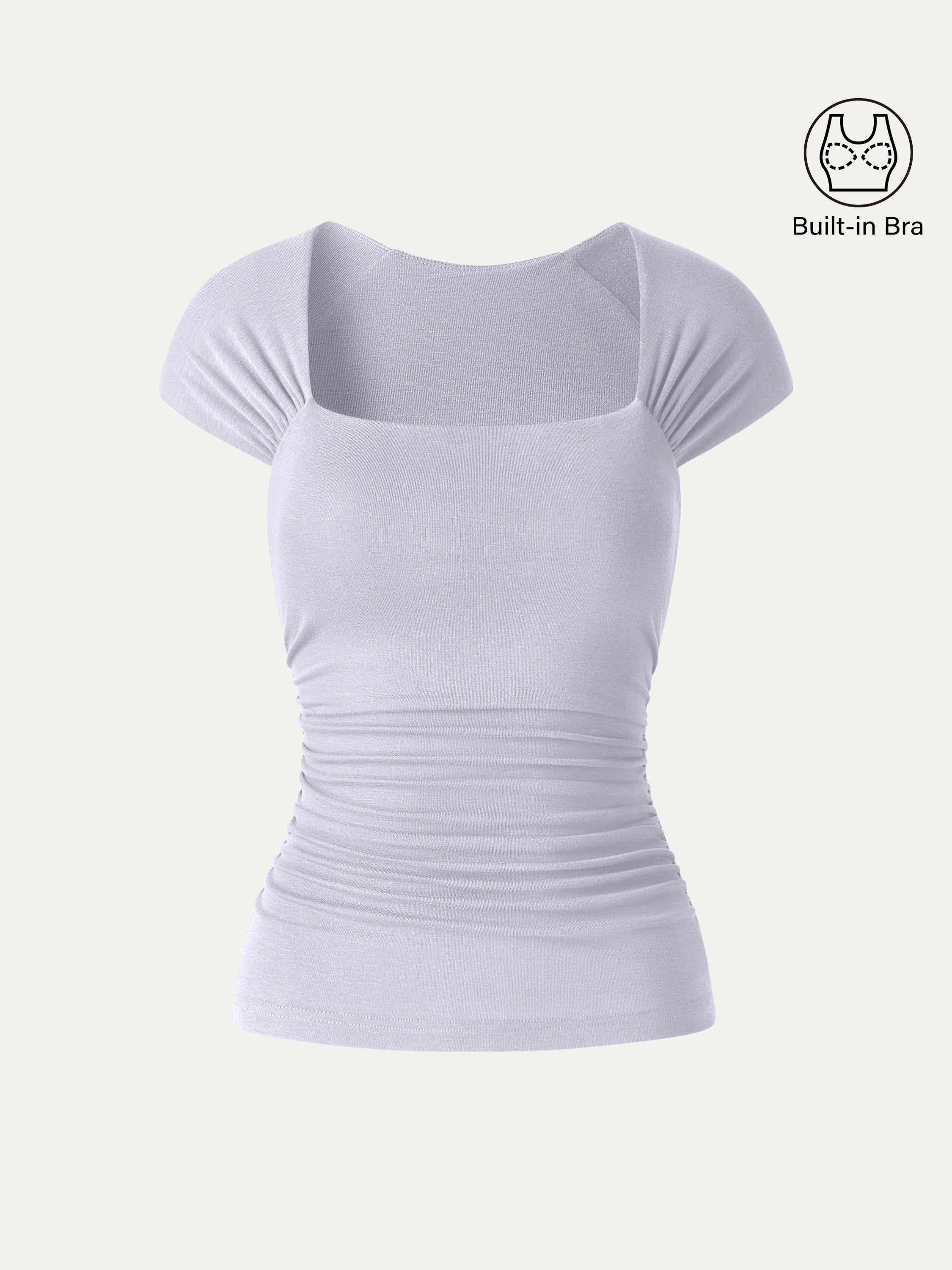 Cool-Touch Square Neck Cap Sleeve Ruched Bra Top