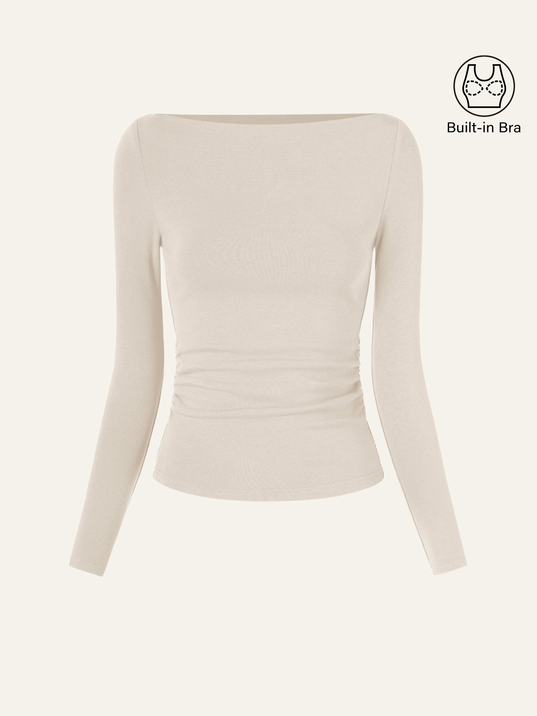 Modern Side Ruched Boatneck Bra Top