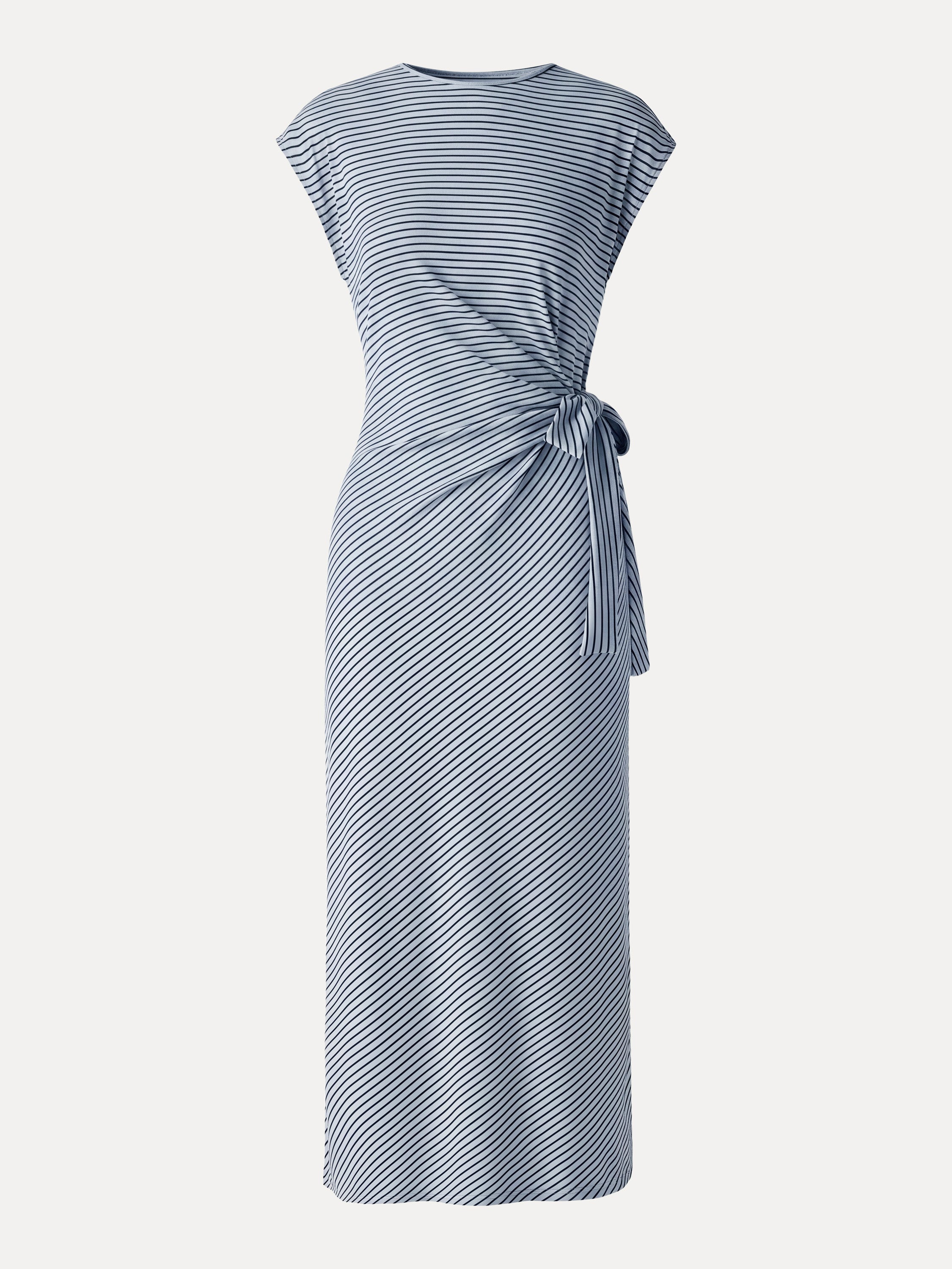 Striped Relaxed Midi Dress with Self-Tie