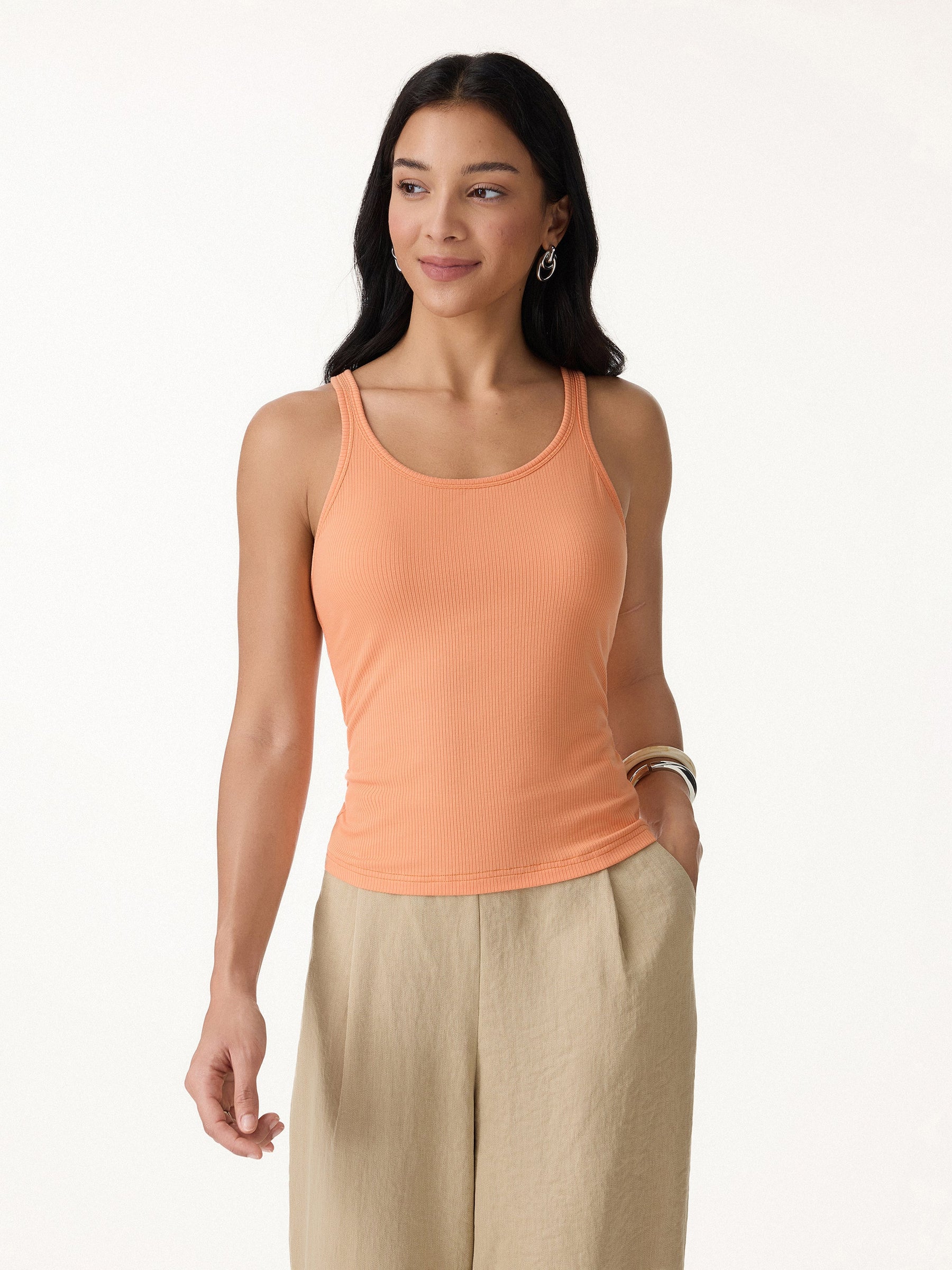 Cool-Touch Ribbed Scoop Neck Racer Back Bra Tank