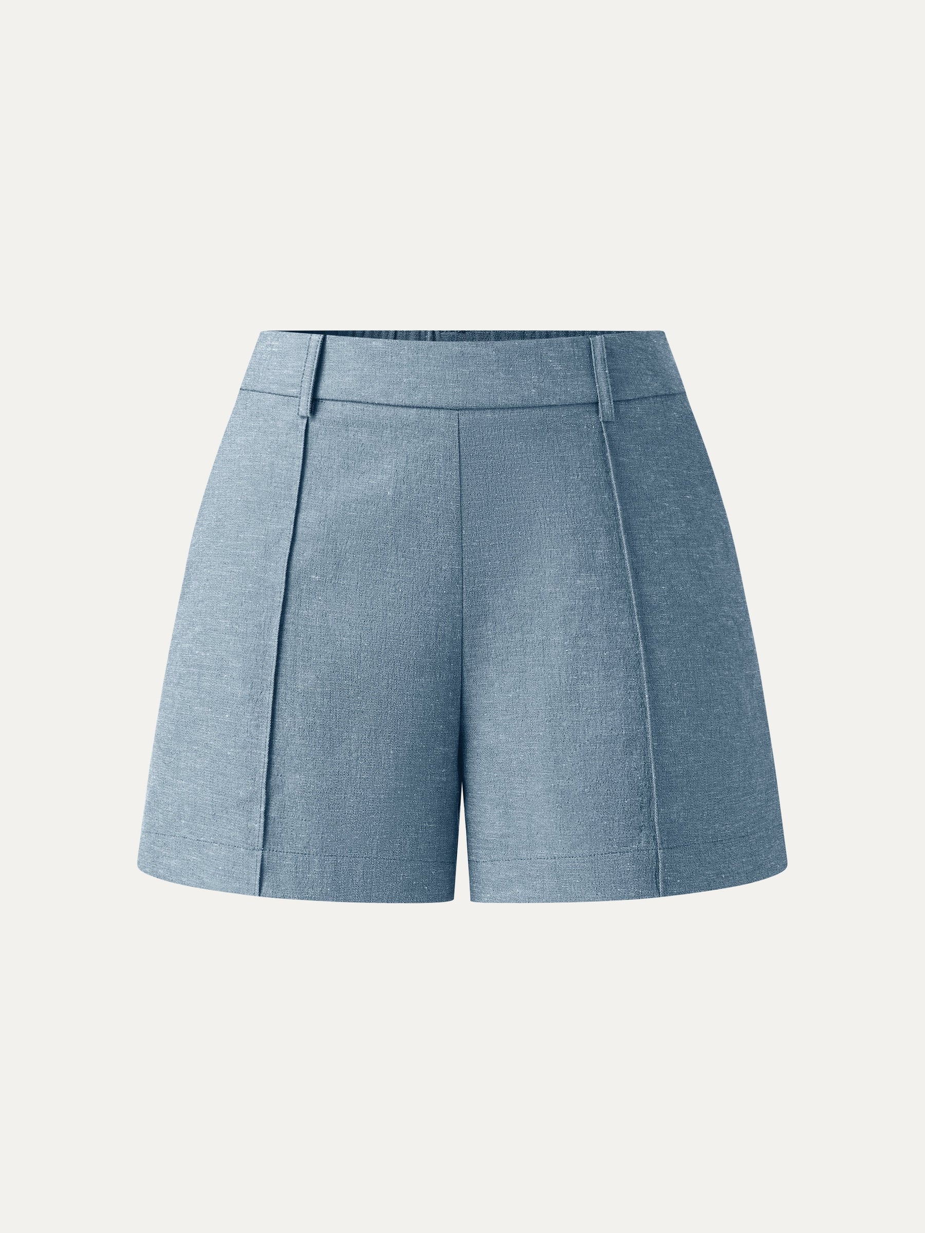 Linen-Like Mid Rise Pintuck Shorts with Pockets