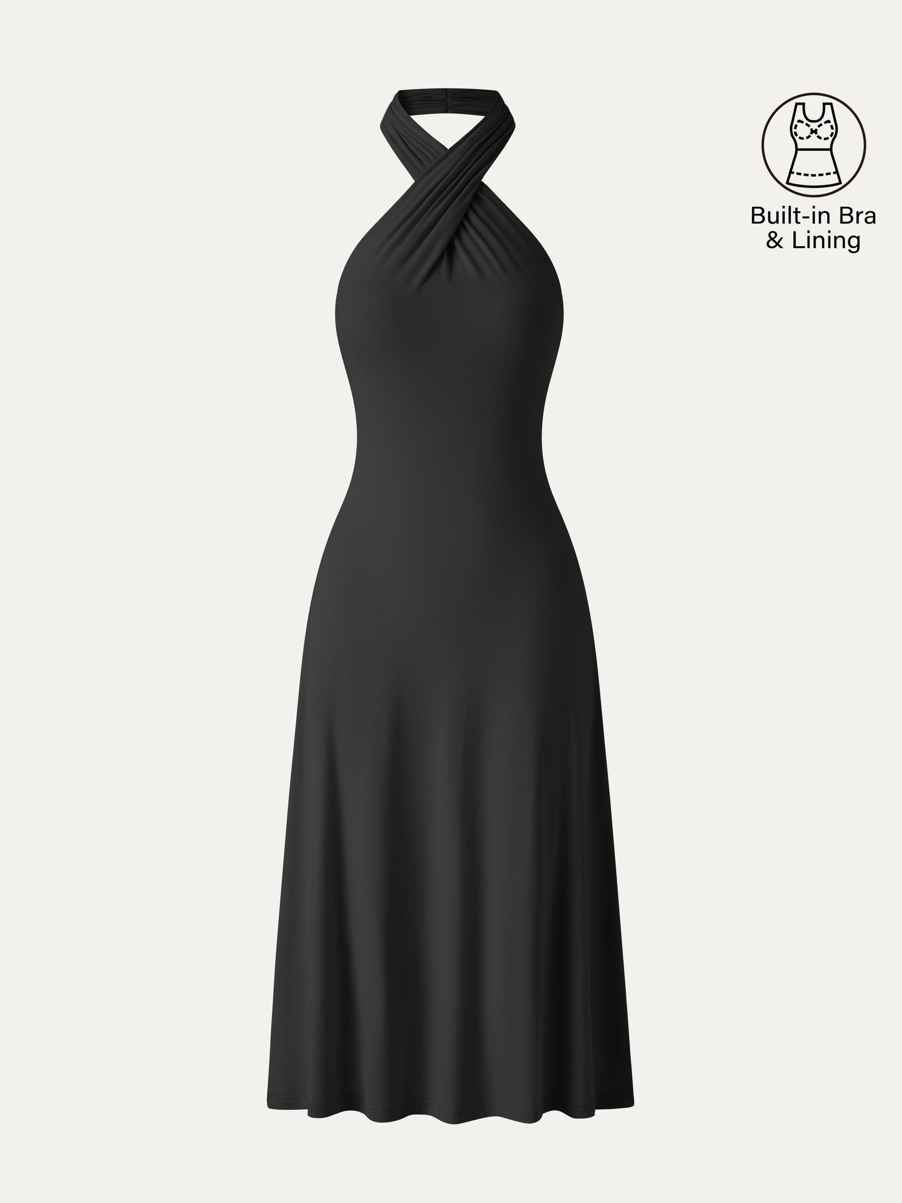 CoolTouch Criss-Cross Halter Open-Back Midi Bra Dress
