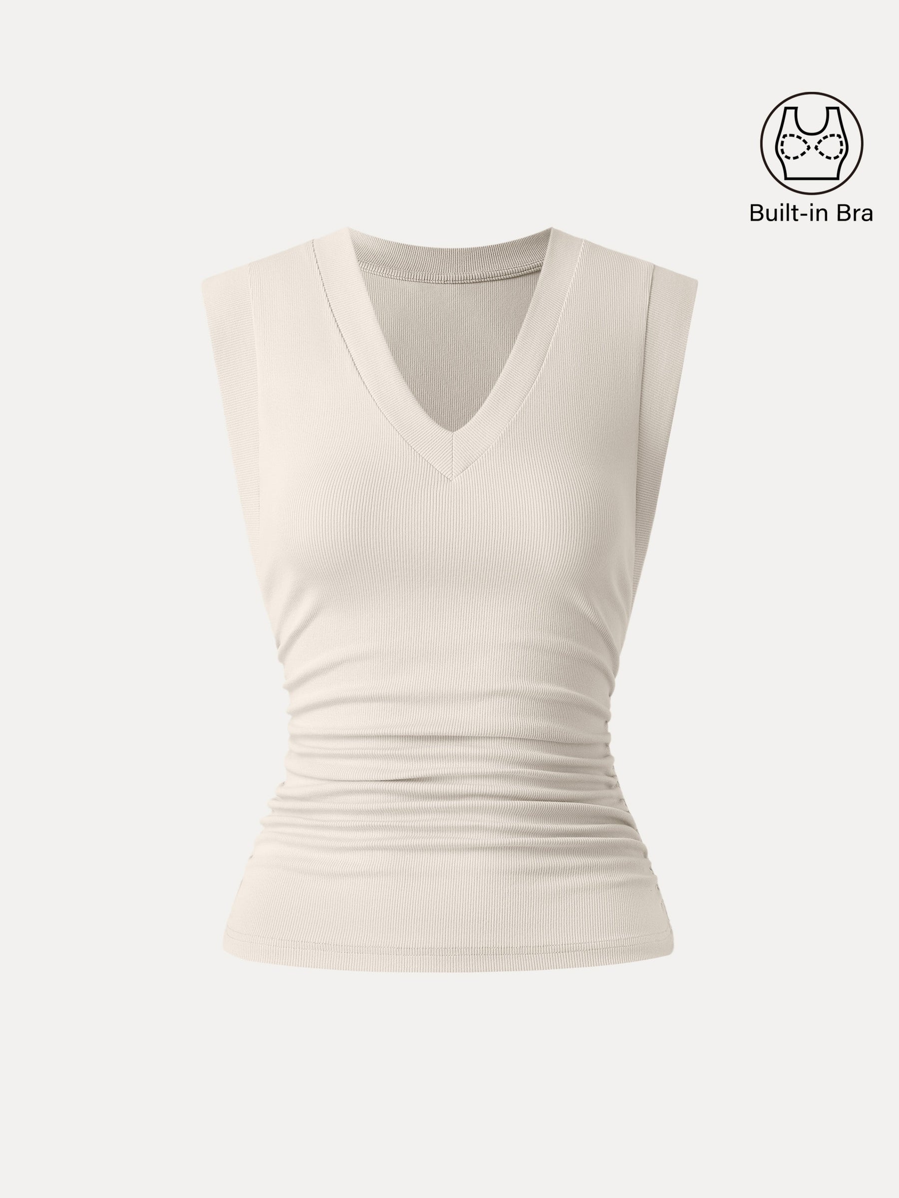 Stretch Cotton V-neck Side Ruched Muscle Bra Top