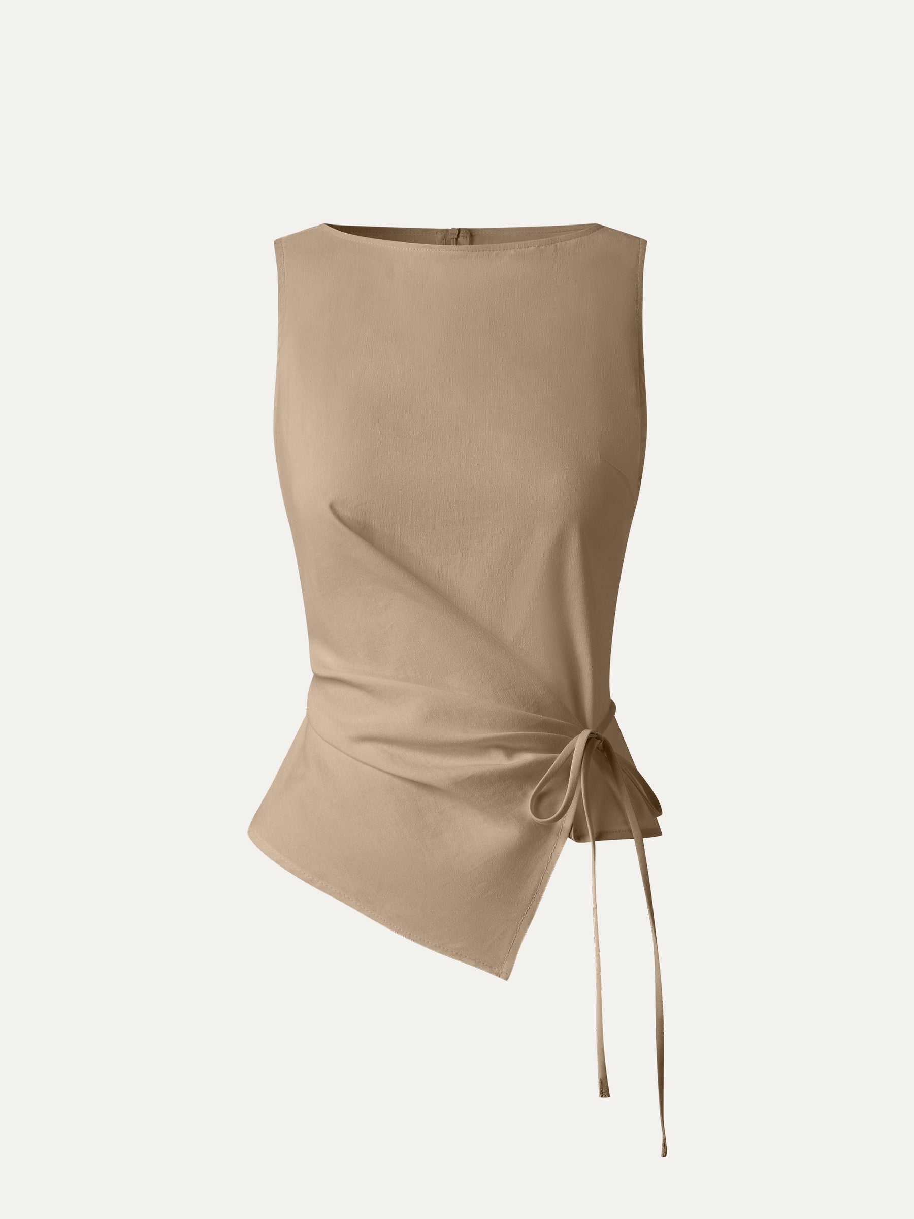 Lyocell-Linen Blend Boatneck Waist-Defined Top