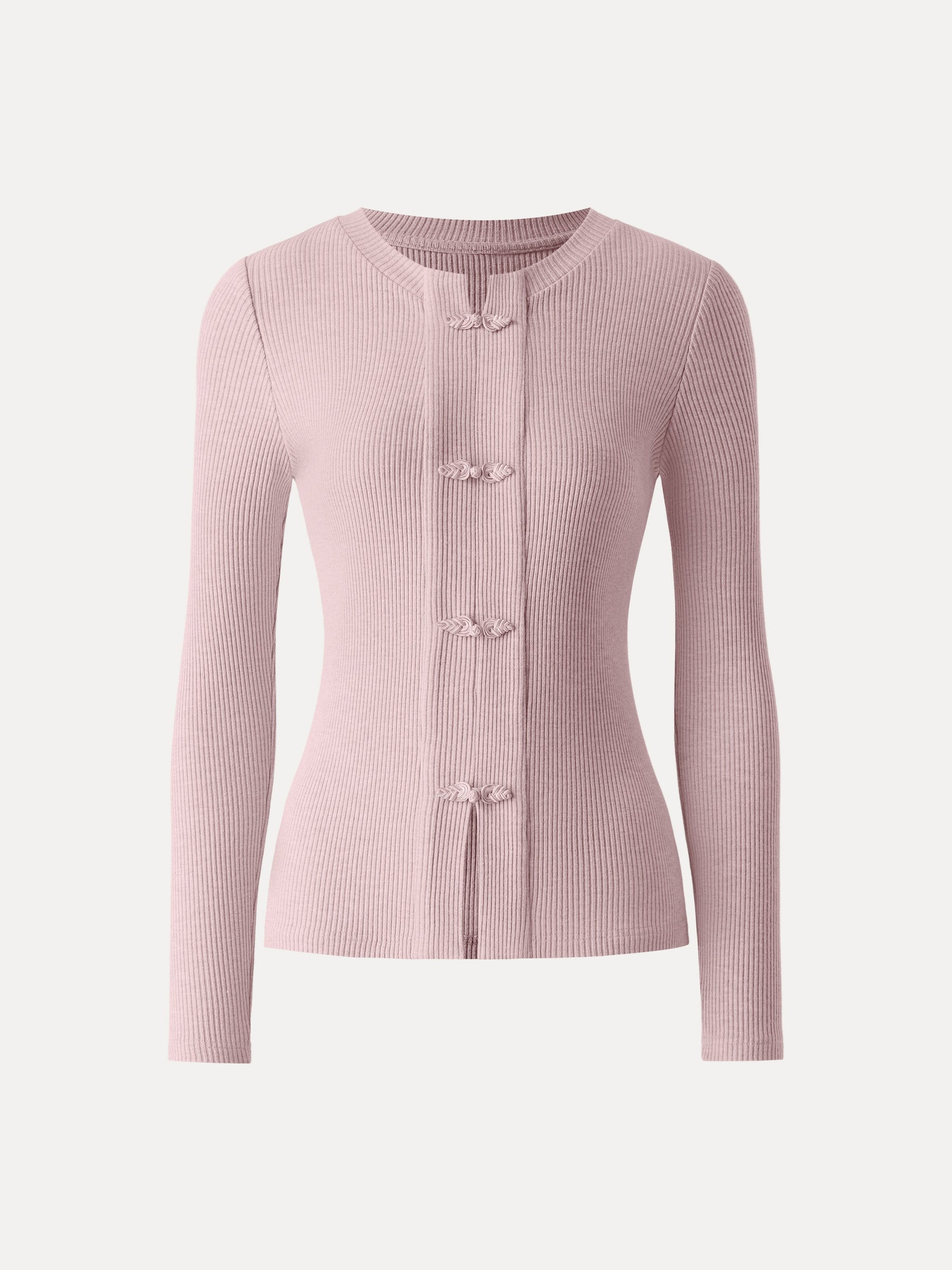 Ribbed Frog Button Round Neck Long Sleeve Top Limited Edition