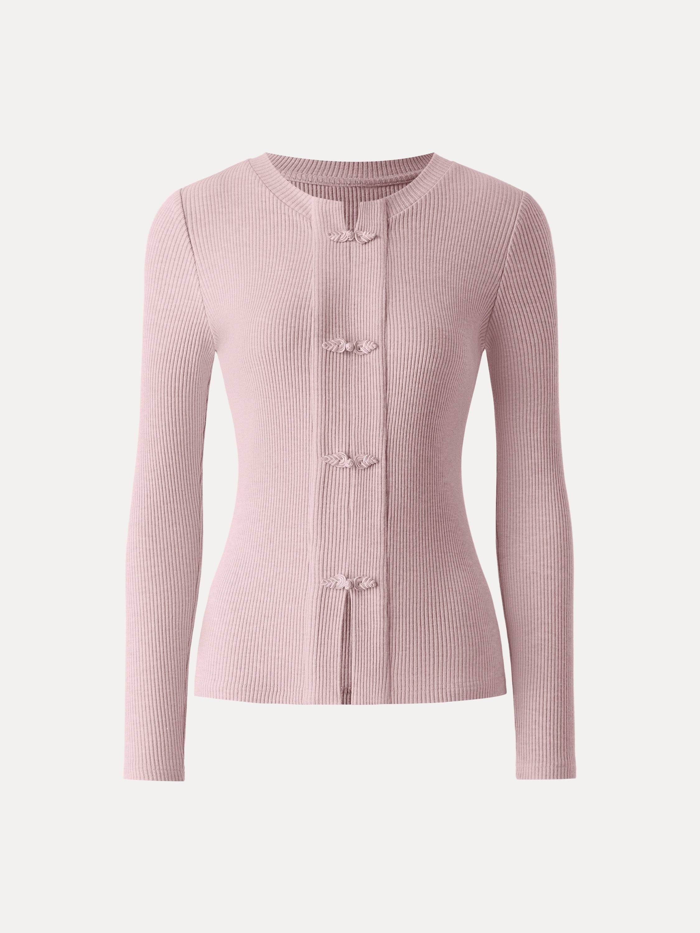Ribbed Frog Button Round Neck Long Sleeve Top Limited Edition