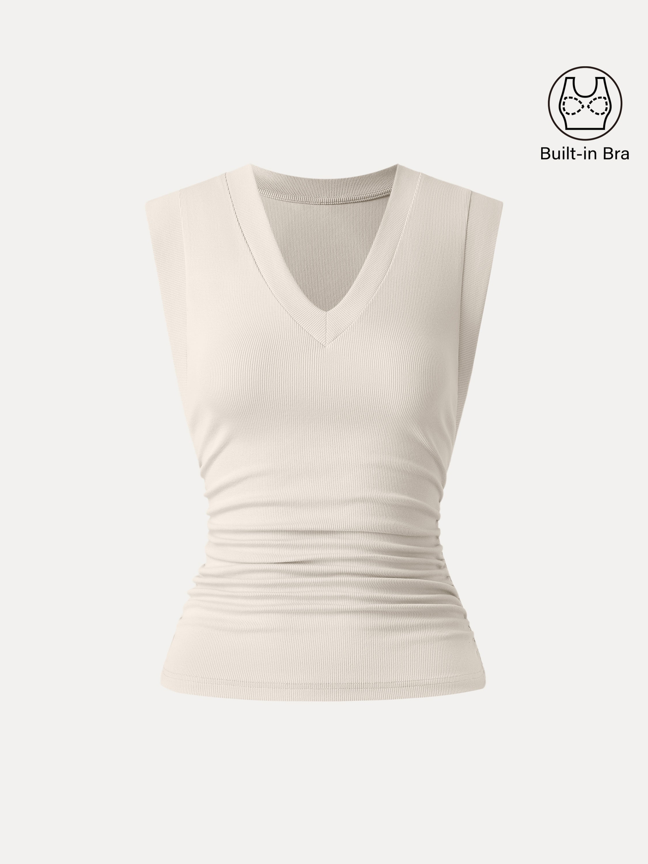 Stretch Cotton V-neck Side Ruched Muscle Bra Top
