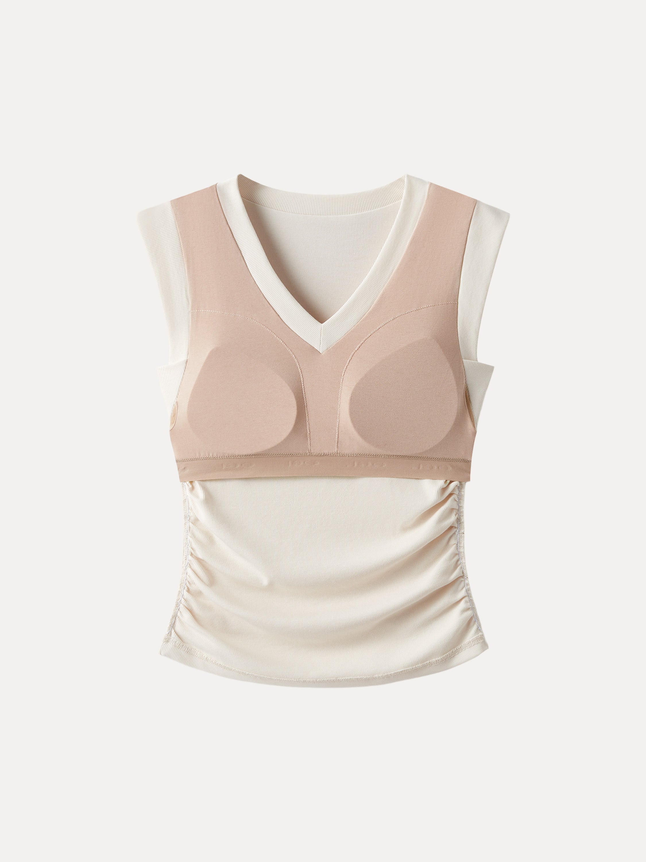 Stretch Cotton V-neck Side Ruched Muscle Bra Top
