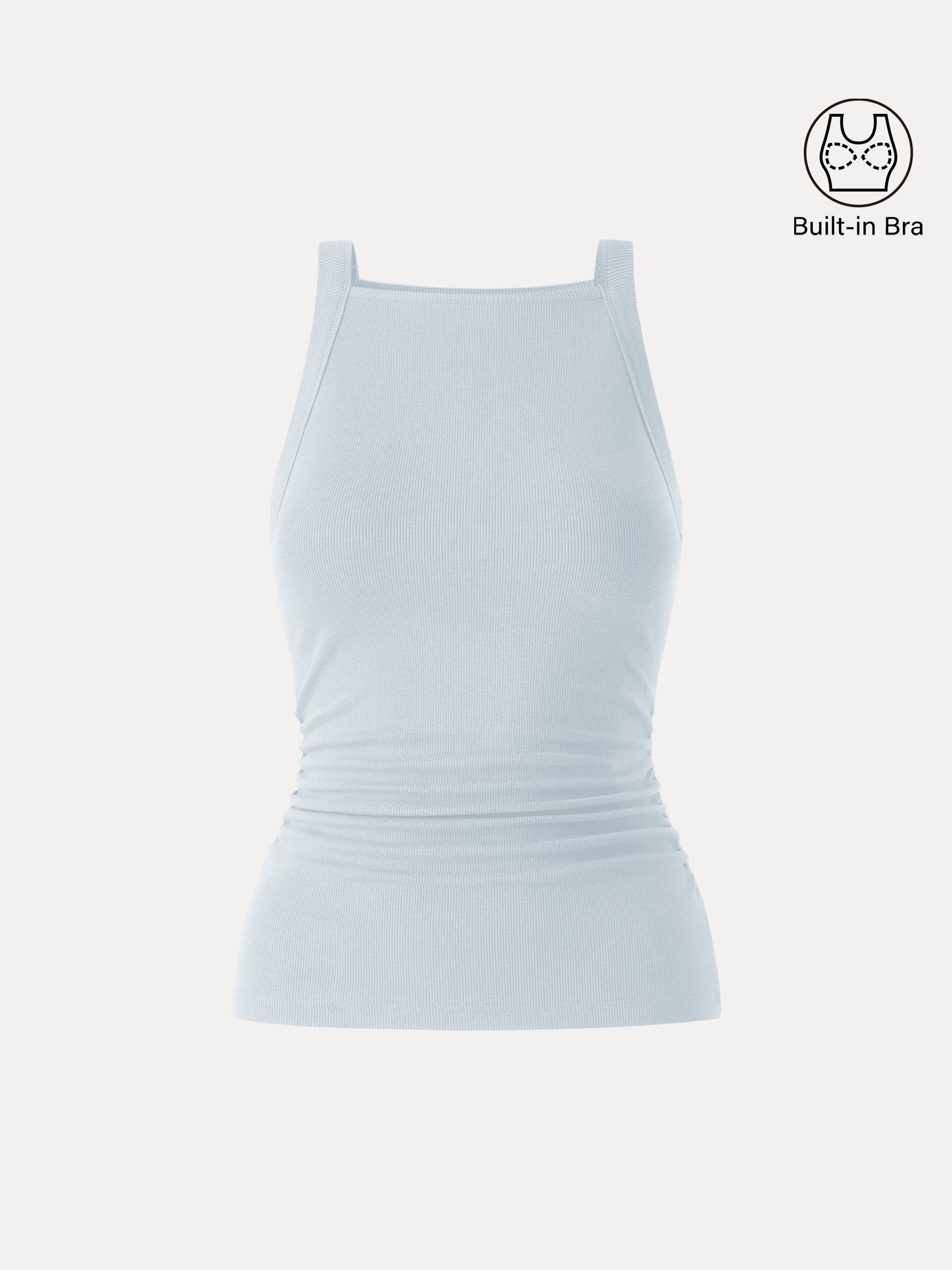 Square Neck Ruched Rib Bra Tank
