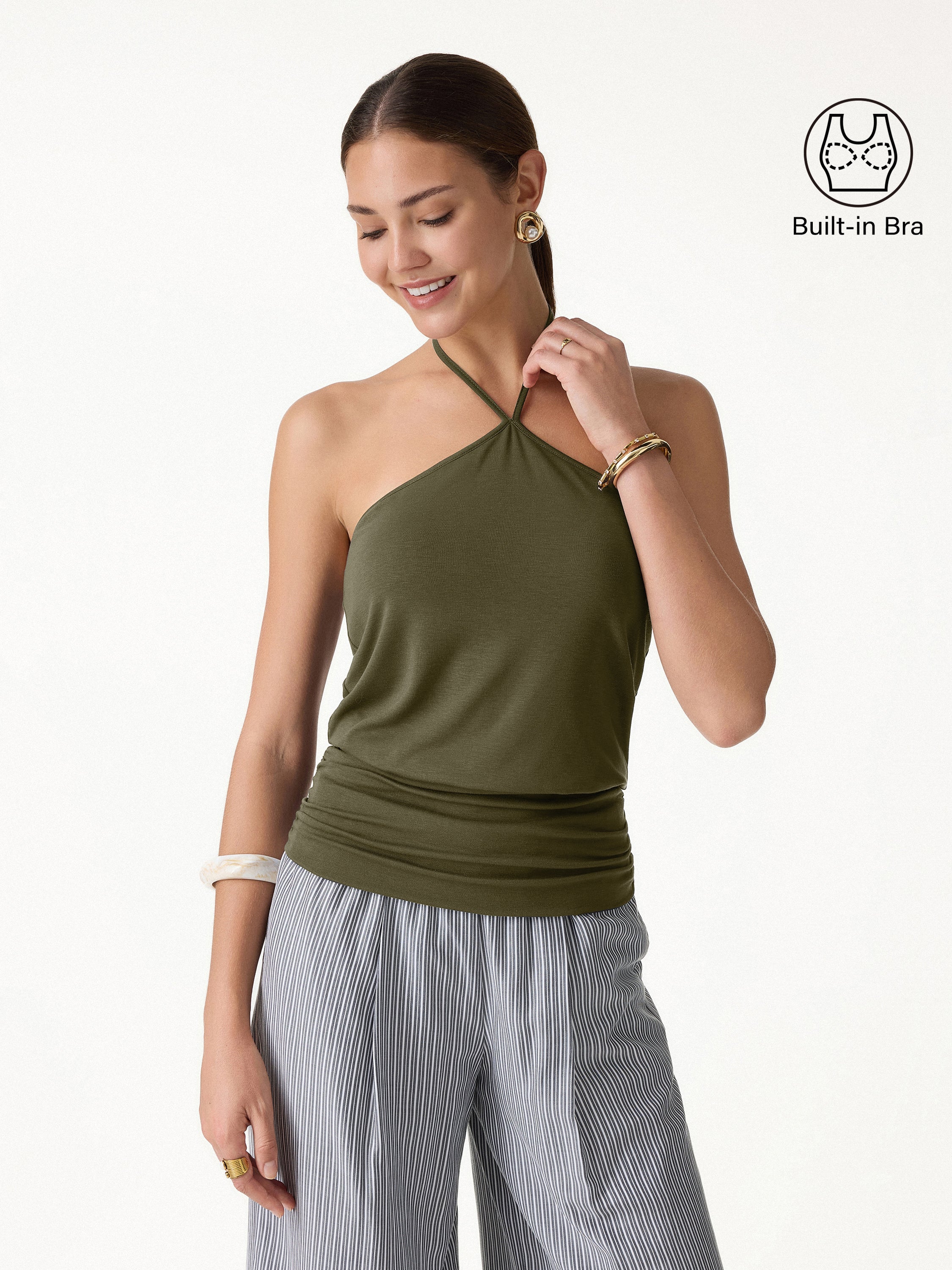 CoolTouch Halter Ruched Hem Bra Top