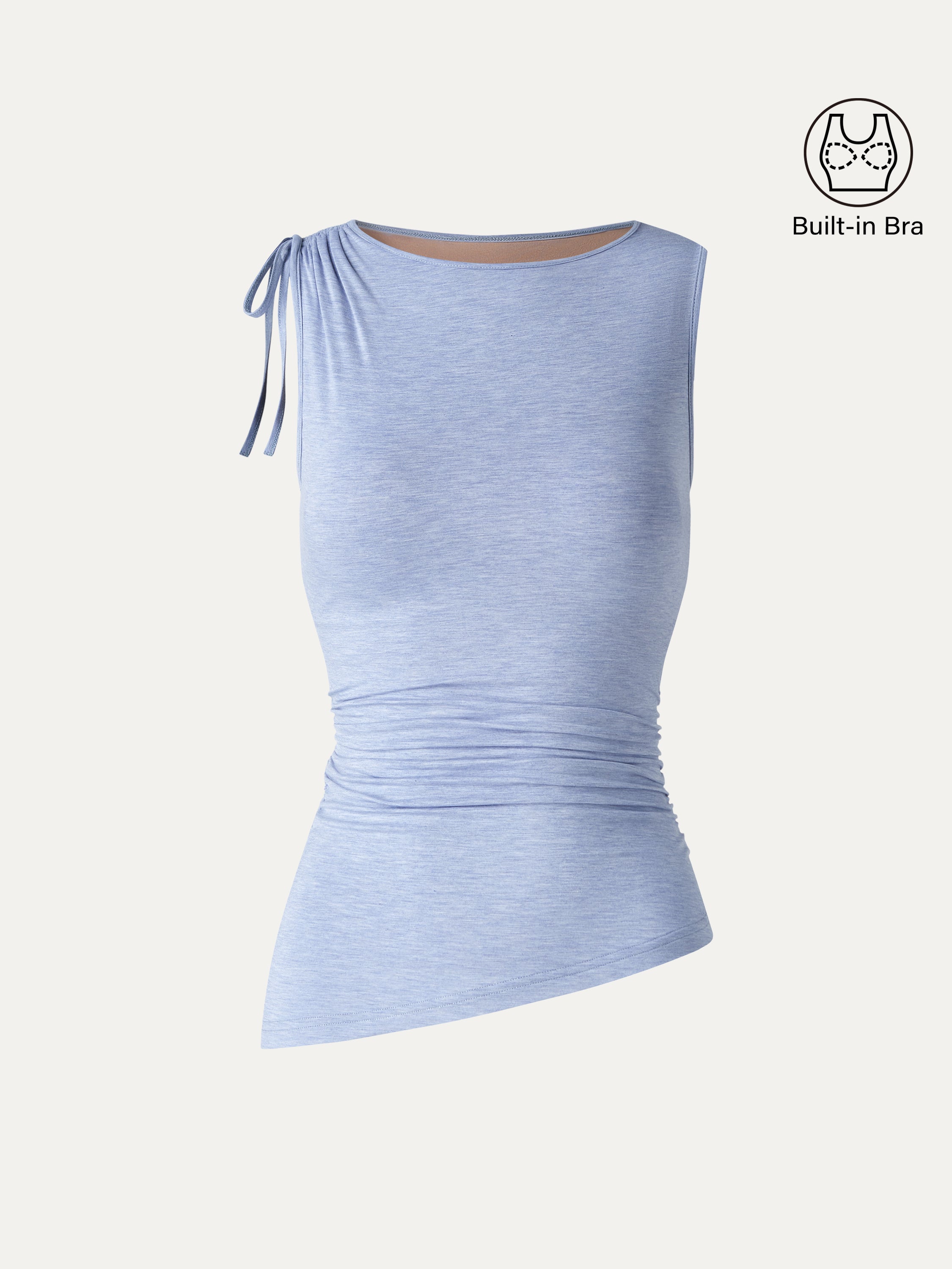 Bamboo Heathered Boatneck Ruched Bra Top