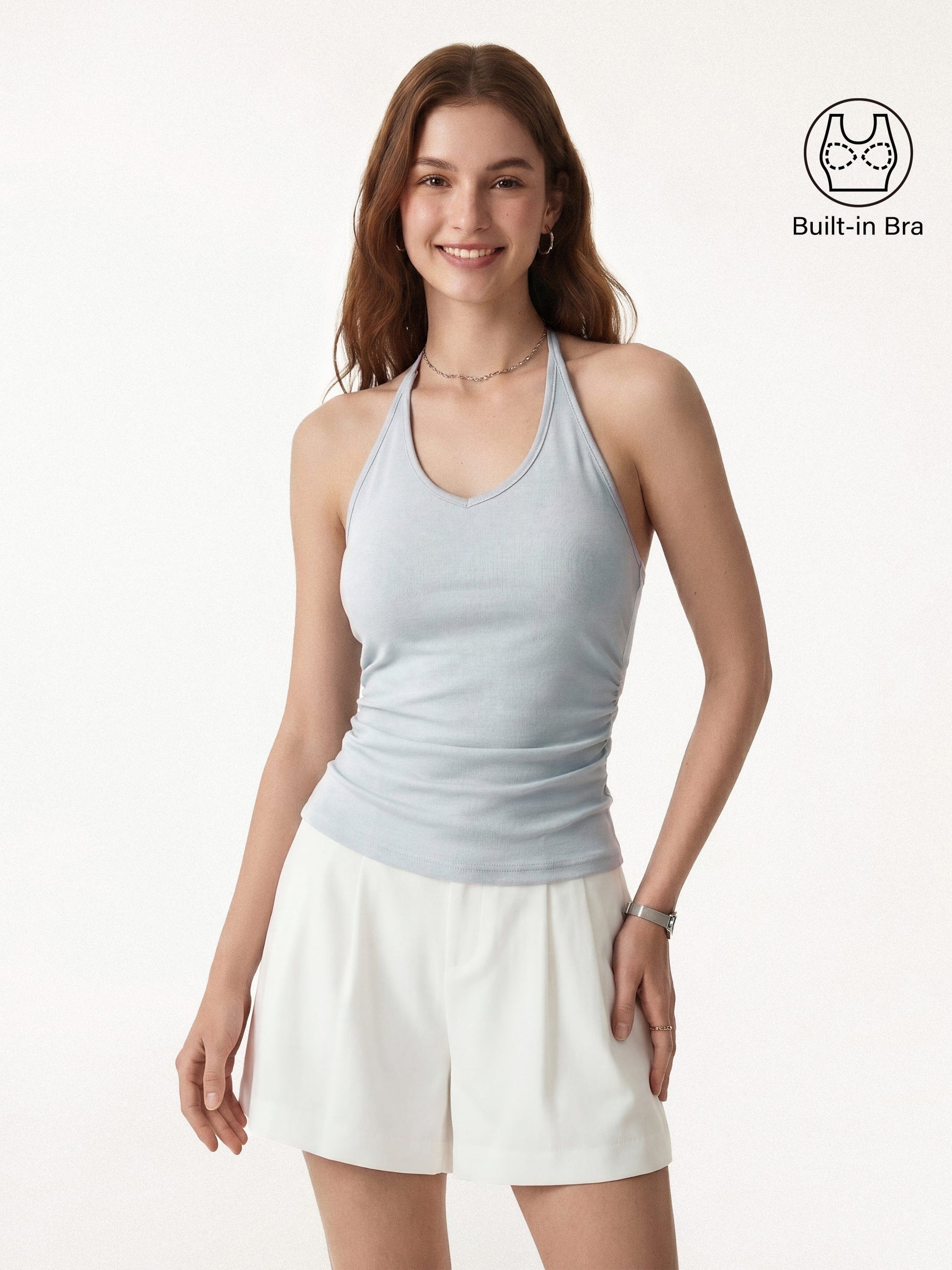 Modal Halter Neck Open Back Ruched Bra Top