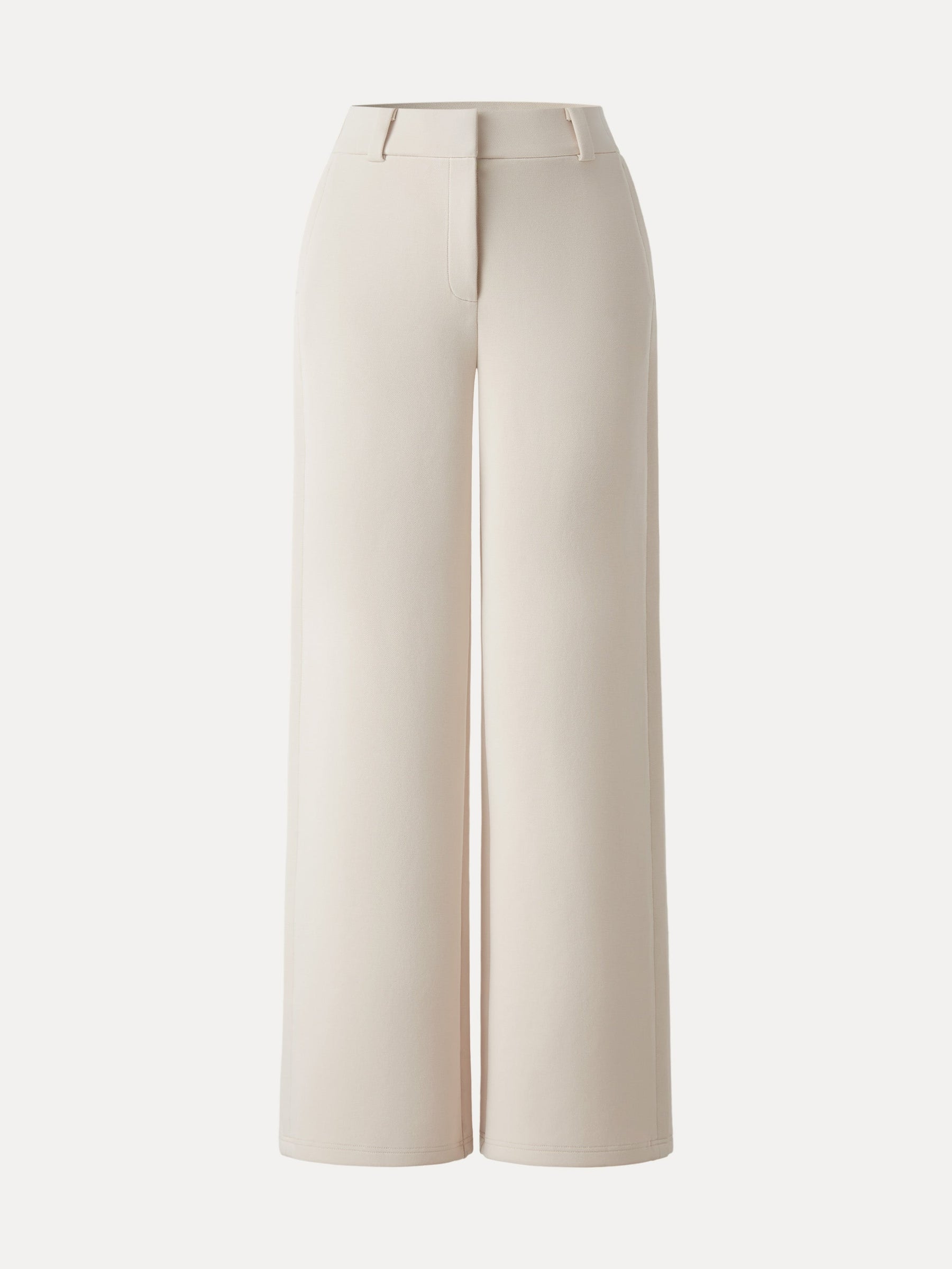 Stretchy Mid Rise Fly-Front Wide Leg Trouser