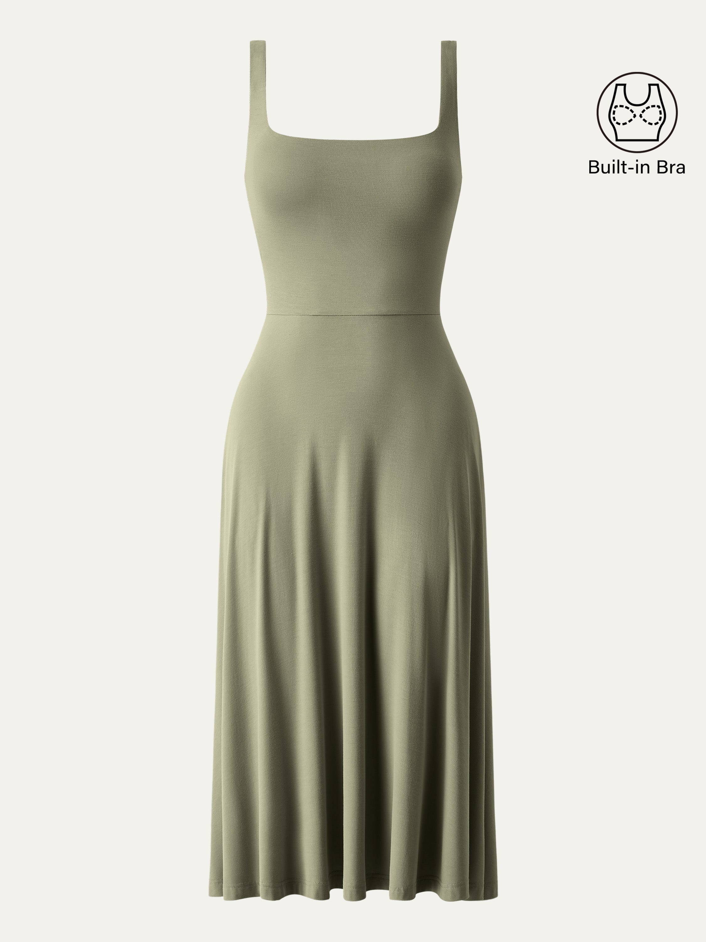 Square Neck Flowy New Airy Bra Midi Dress