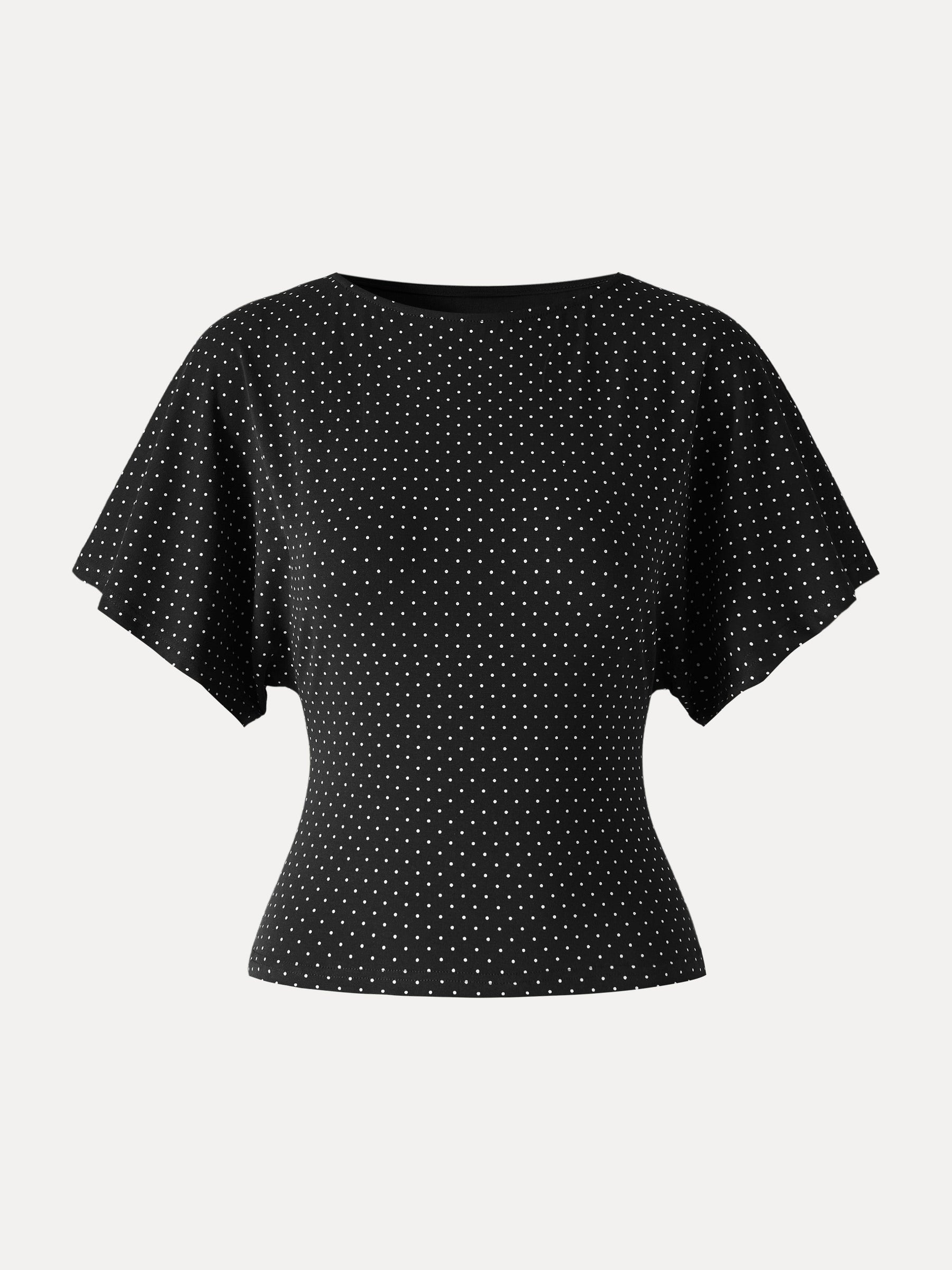Soft Stretch Cotton Boatneck Flutter Sleeves Polka Dot Top Limited Edition