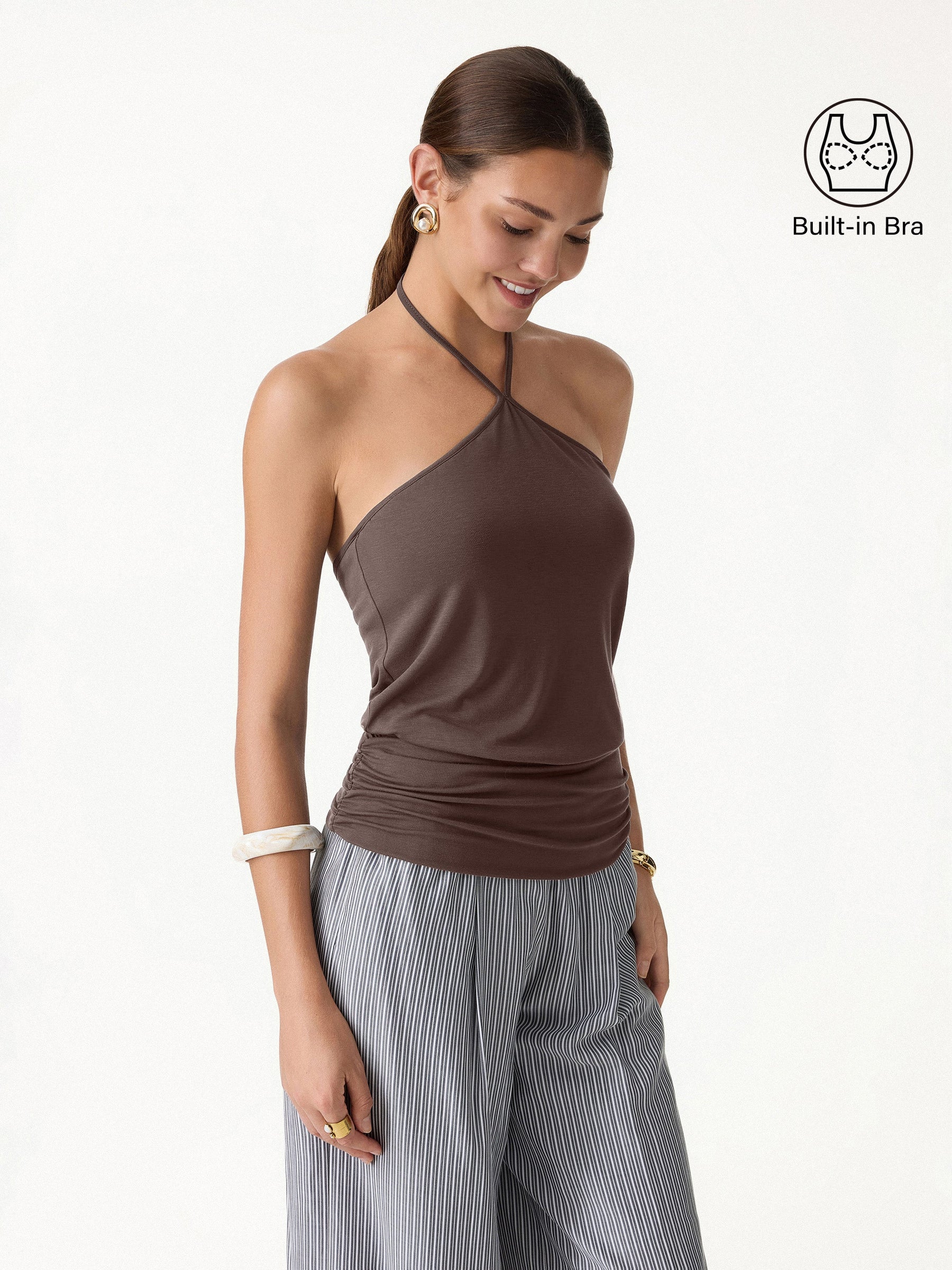 CoolTouch Halter Ruched Hem Bra Top