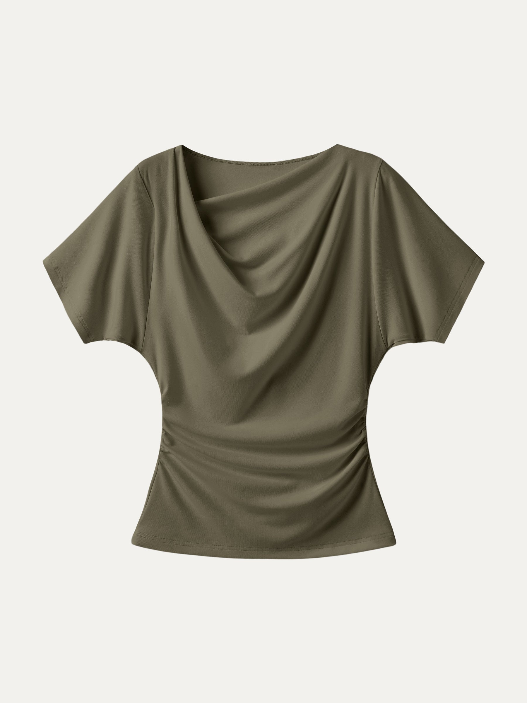 Asymmetrical Cowl Neck Ruched Top