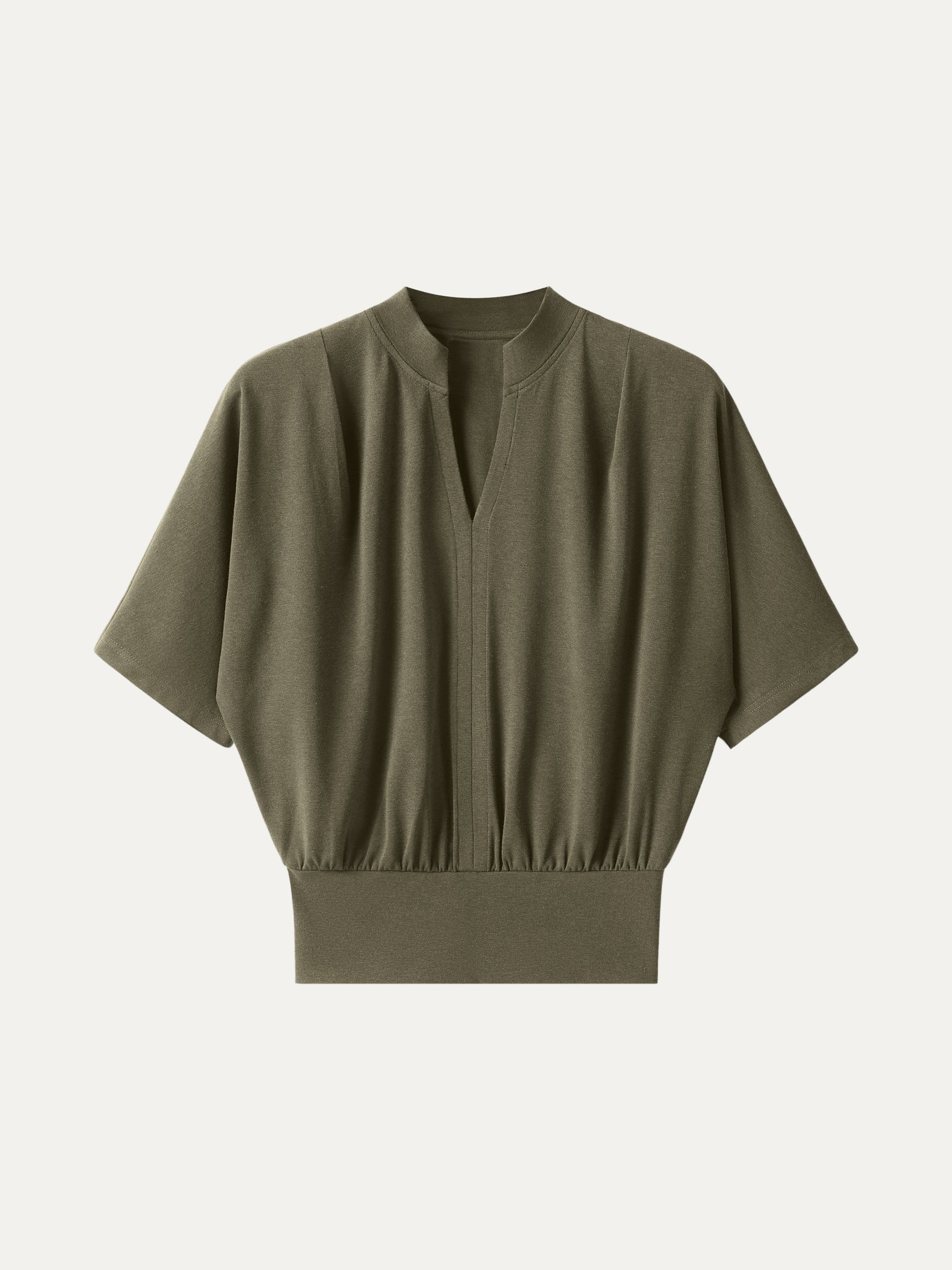 Stand Collar V-Neck Short Sleeve Top