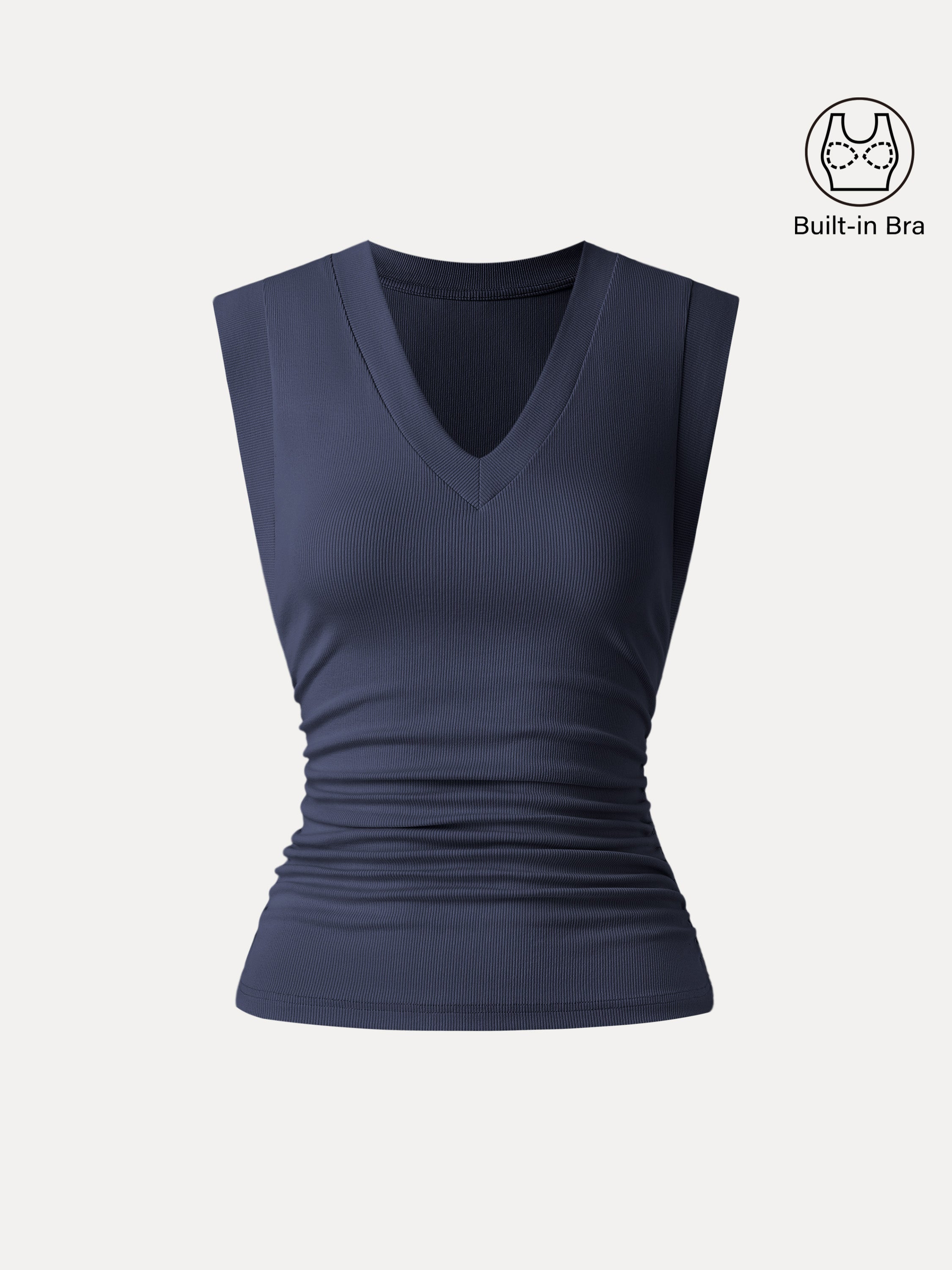 Stretch Cotton V-neck Side Ruched Muscle Bra Top