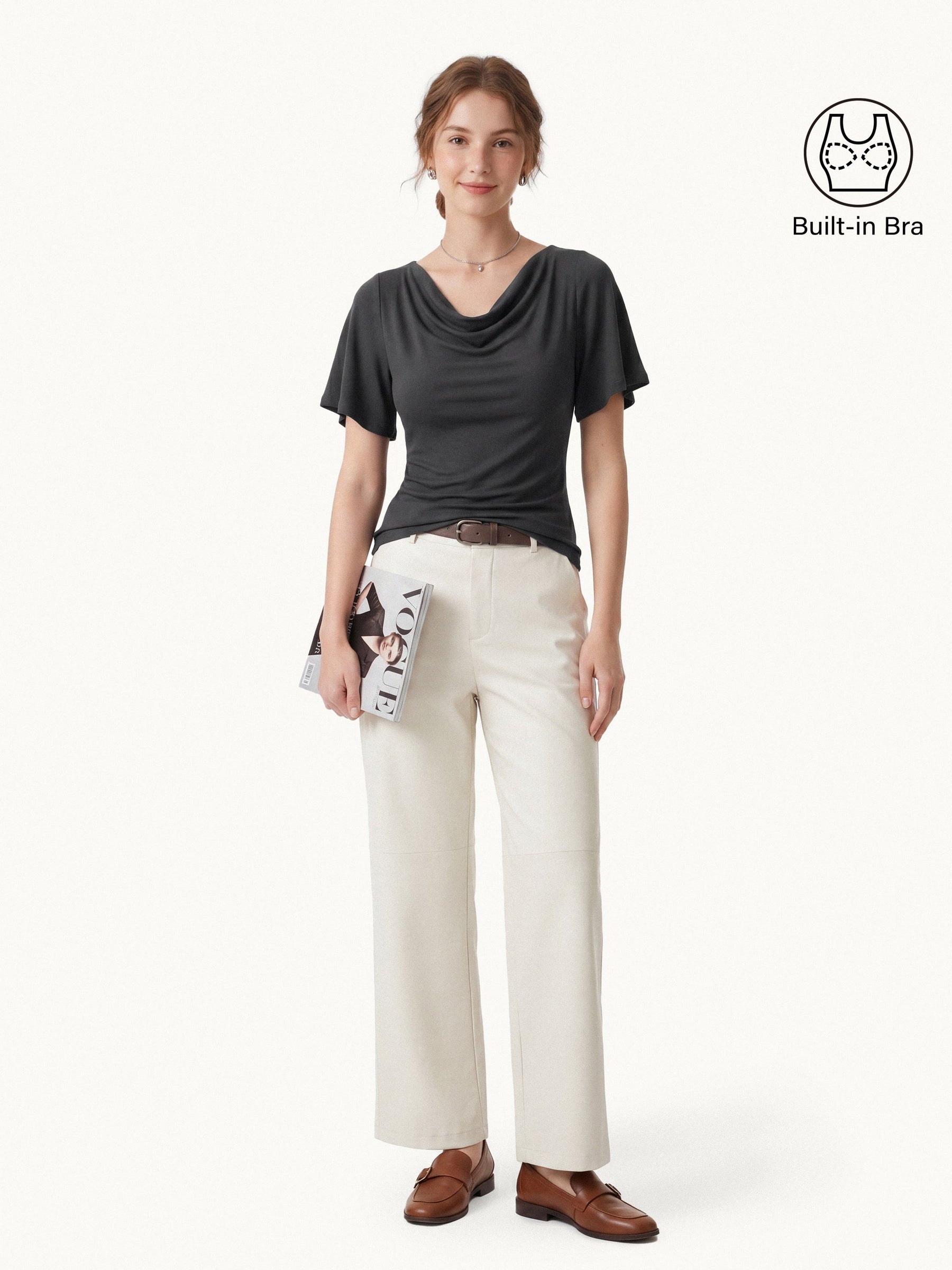 Cowl Neck Flutter Sleeve Bra Top