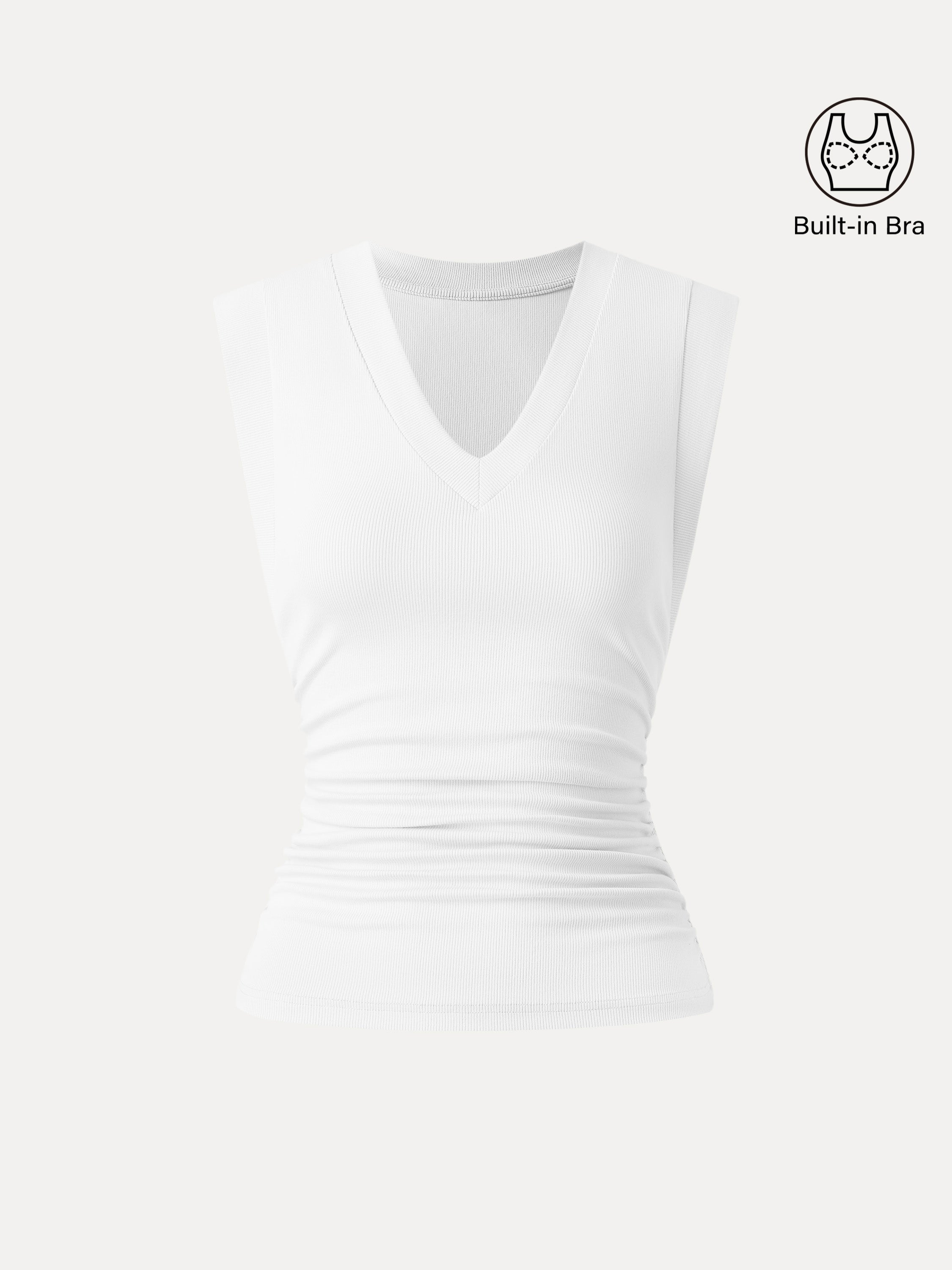 Stretch Cotton V-neck Side Ruched Muscle Bra Top