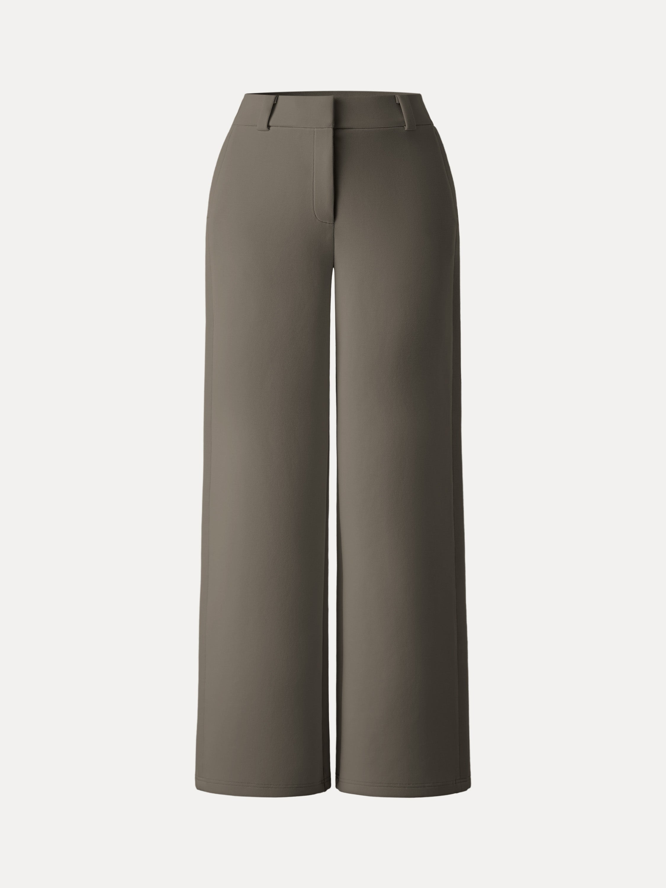 Stretchy Mid Rise Fly-Front Wide Leg Trouser
