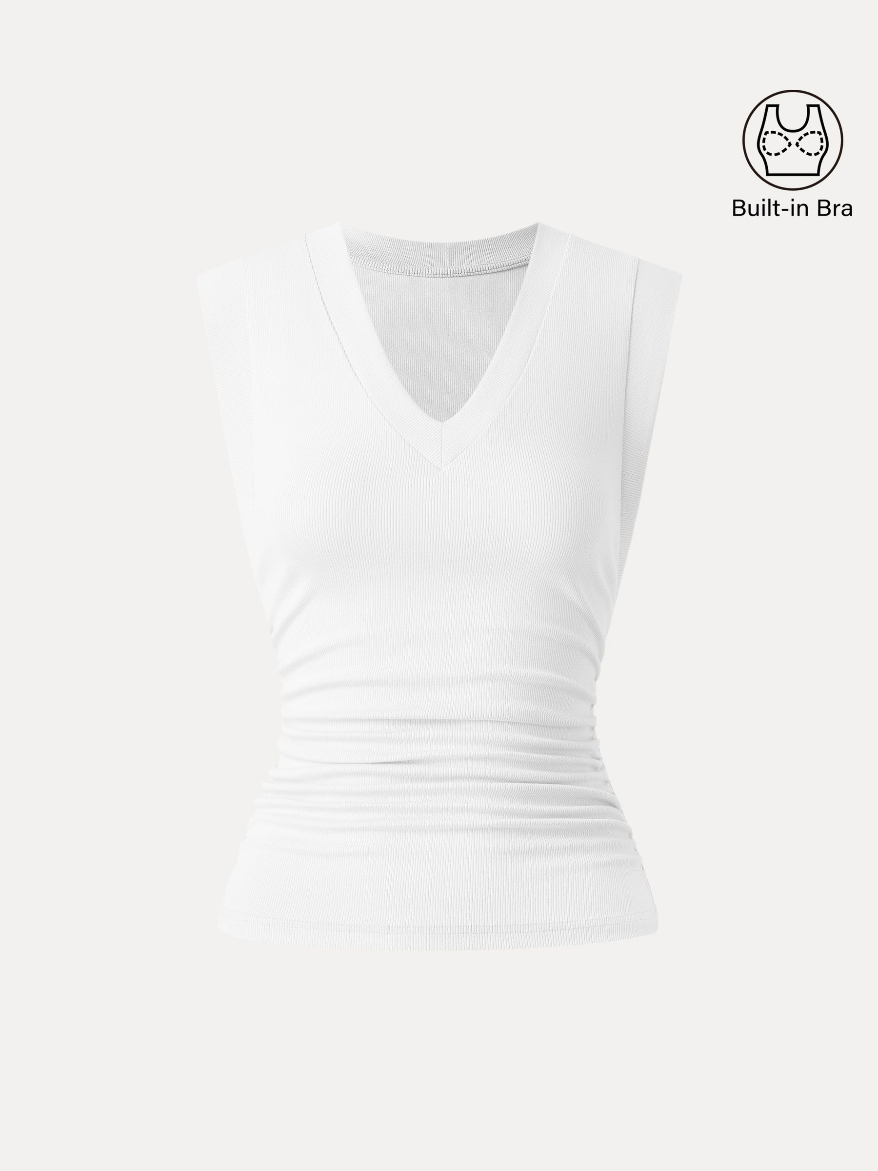 Stretch Cotton V-neck Side Ruched Muscle Bra Top