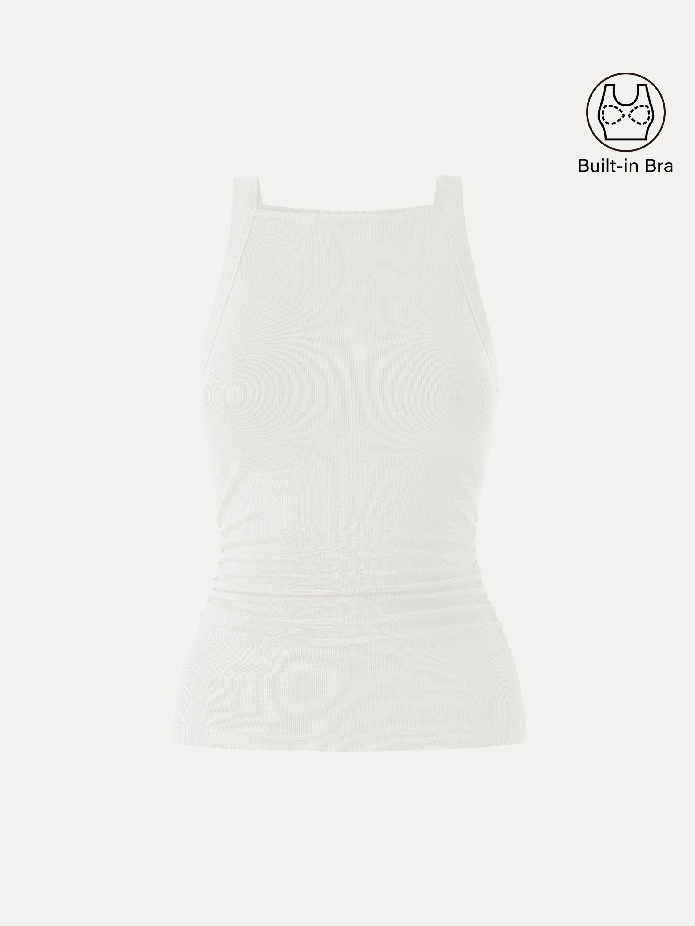 Square Neck Ruched Rib Bra Tank