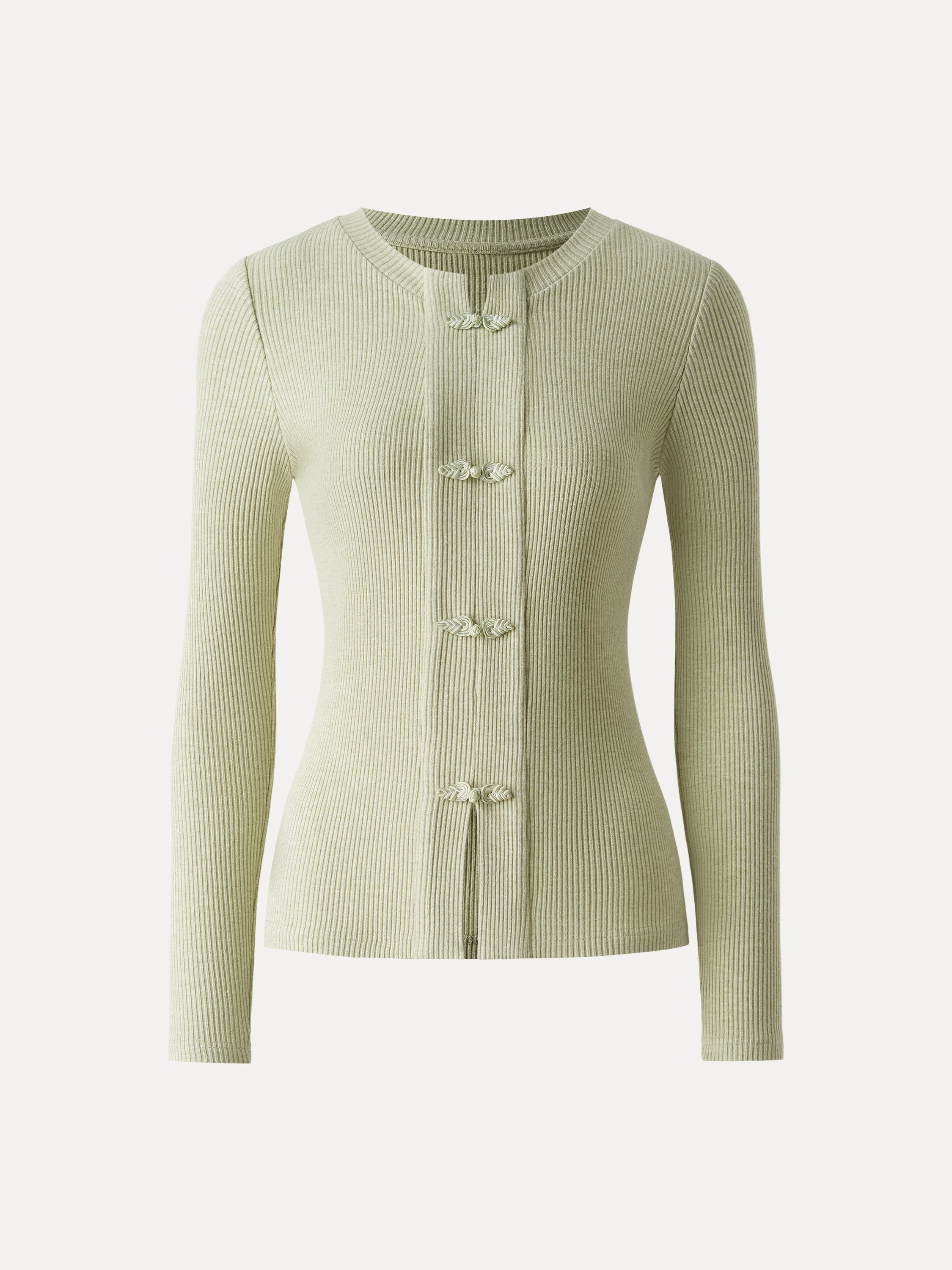 Ribbed Frog Button Round Neck Long Sleeve Top Limited Edition