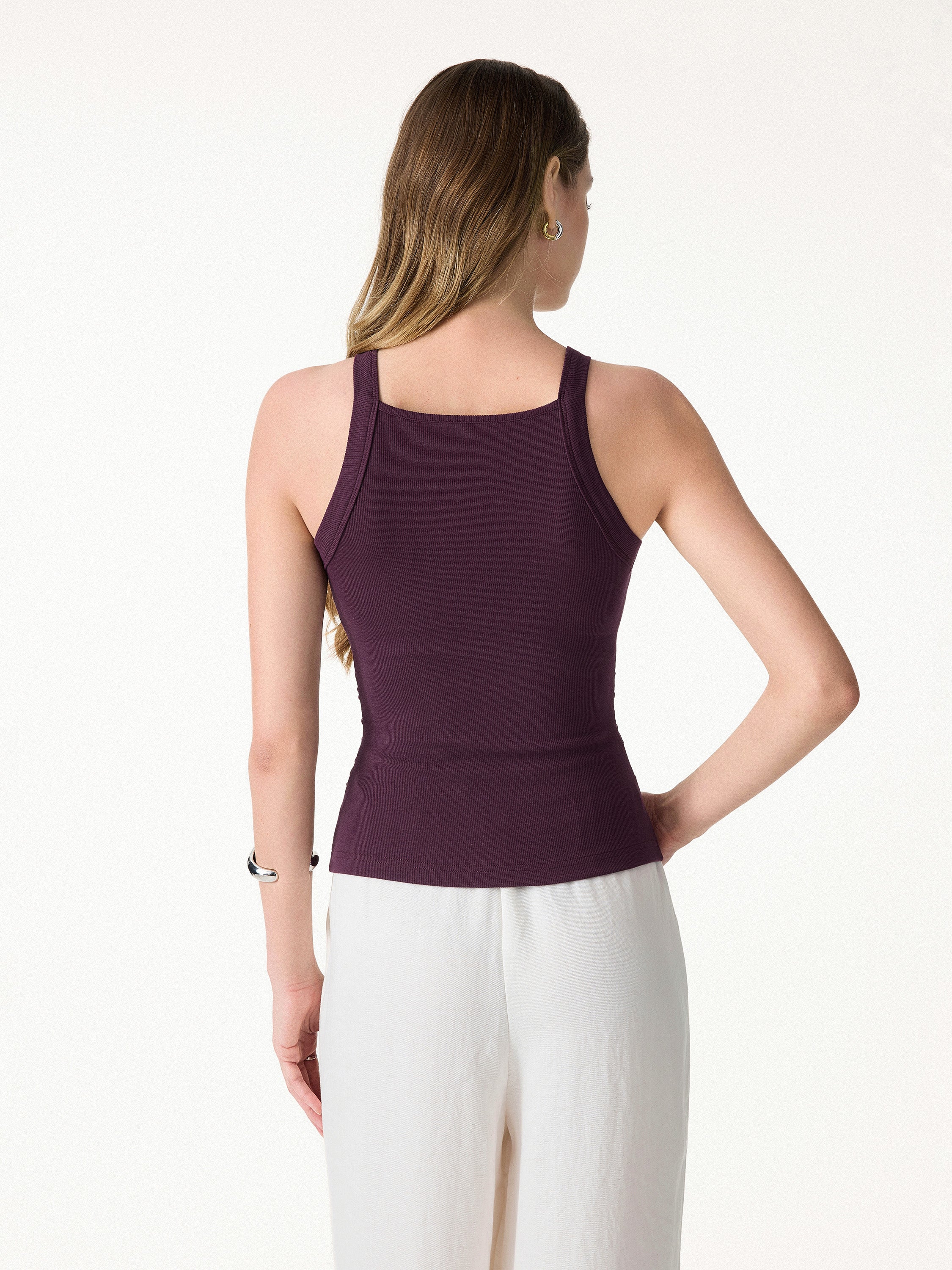 Plantive Chic Square Neck Ruched Rib Bra Tank