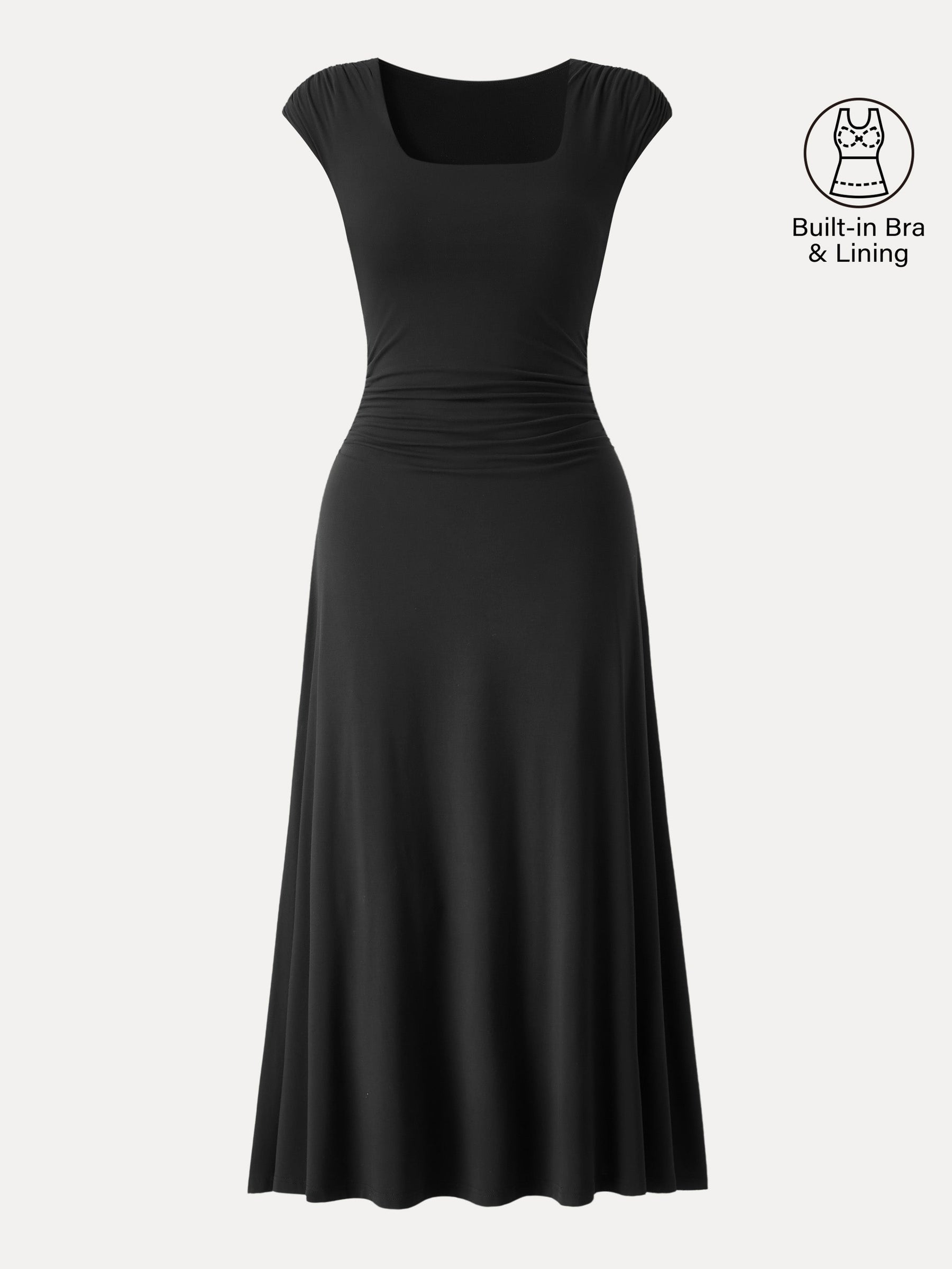 SkinKiss Cooling Square Neck Ruched Midi Bra Dress