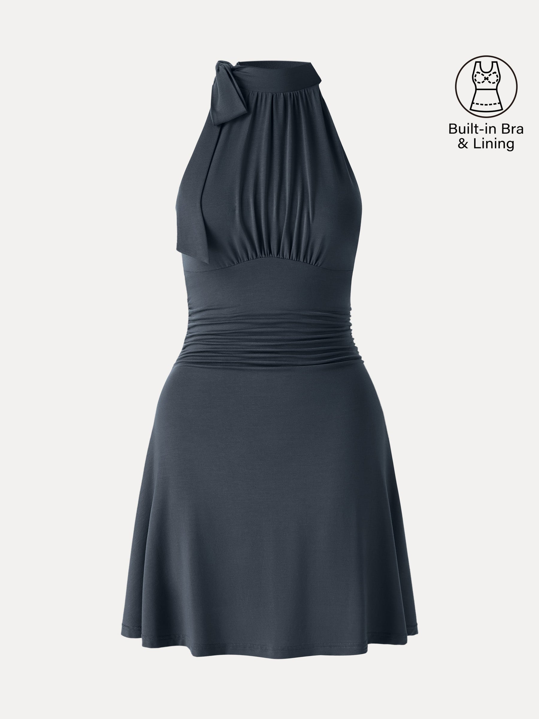 Milky Matte Mockneck Bow Tie Ruched Mini Bra Dress