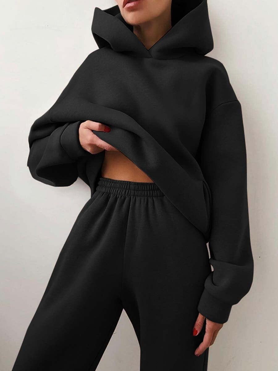 Women's Corduroy Hooded Sweater Set - Casual Two-Piece Tracksuit