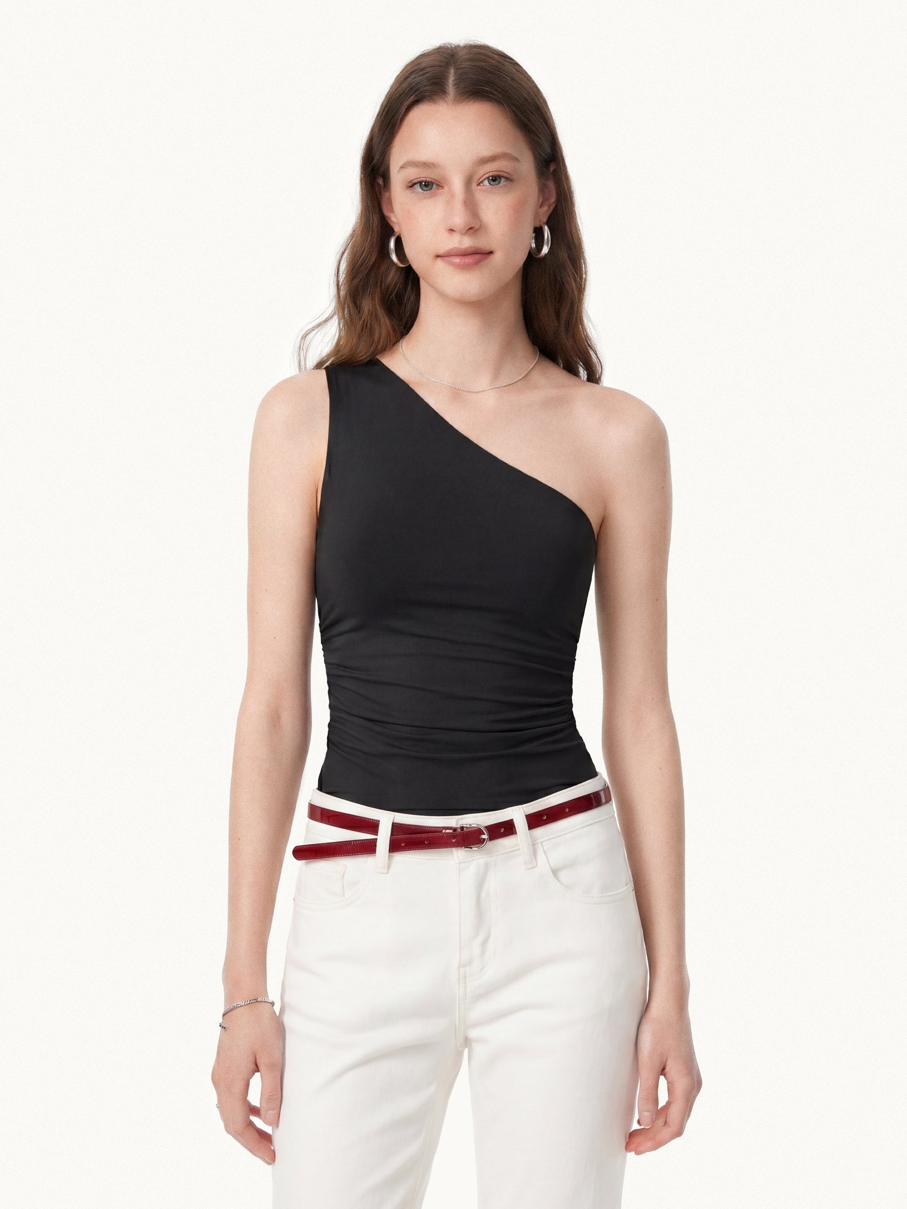 Linen Knit One Shoulder Bra Tank
