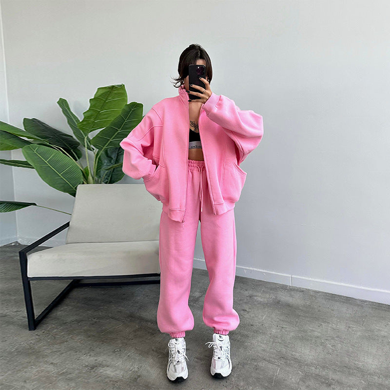 Women's Tracksuit Set - Zip Cardigan & Drawstring Trousers with Pockets