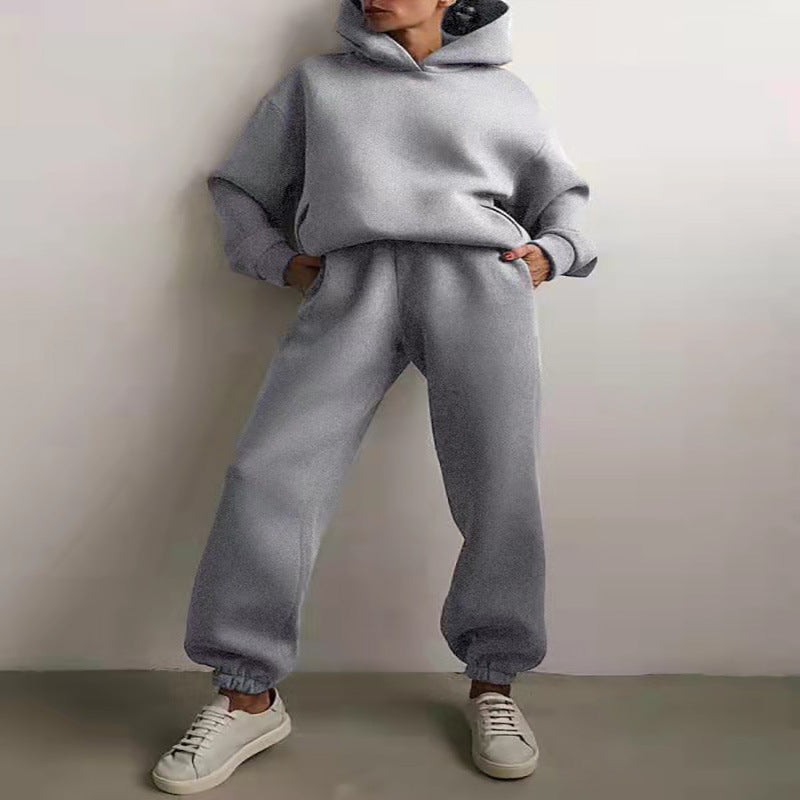 Women's Corduroy Hooded Sweater Set - Casual Two-Piece Tracksuit