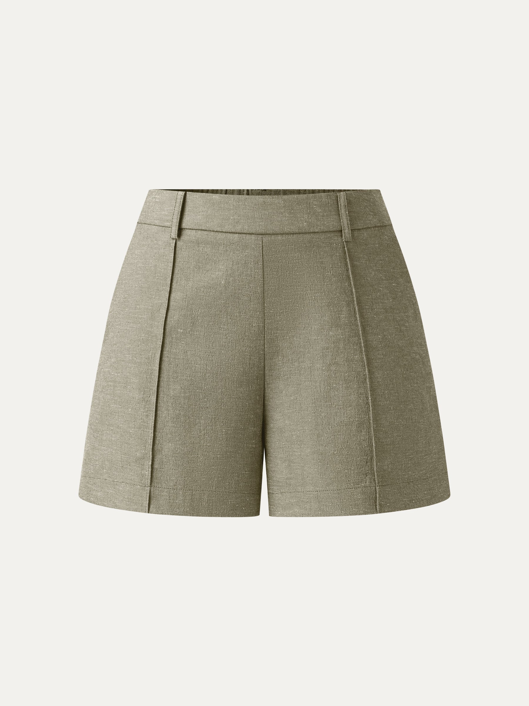 Linen-Like Mid Rise Pintuck Shorts with Pockets