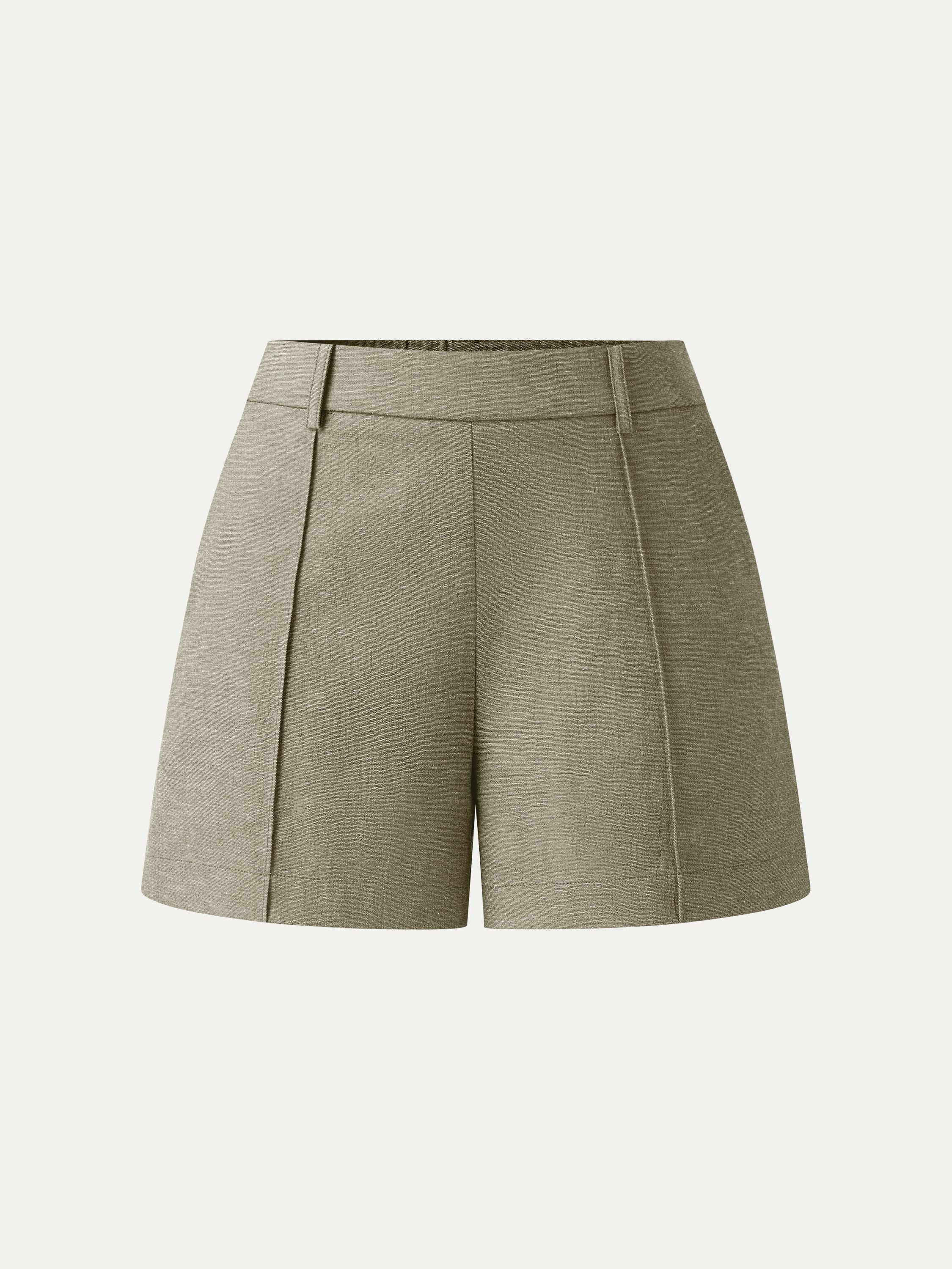 Linen-Like Mid Rise Pintuck Shorts with Pockets