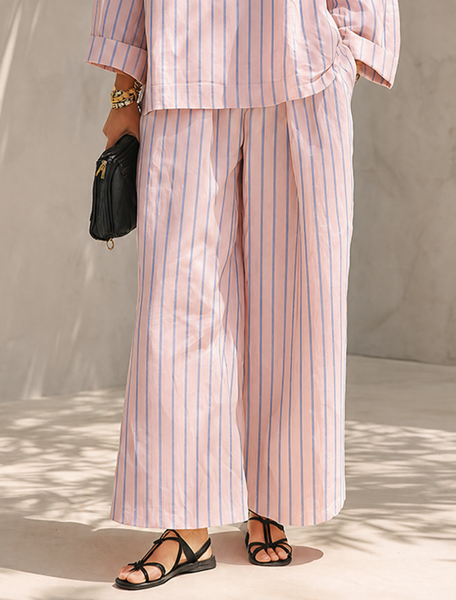Women's Minimalist Cotton-Linen Blend Half-Zip Long-Sleeve Top & Wide-Leg Pants Set MDZ0962G3ZRK