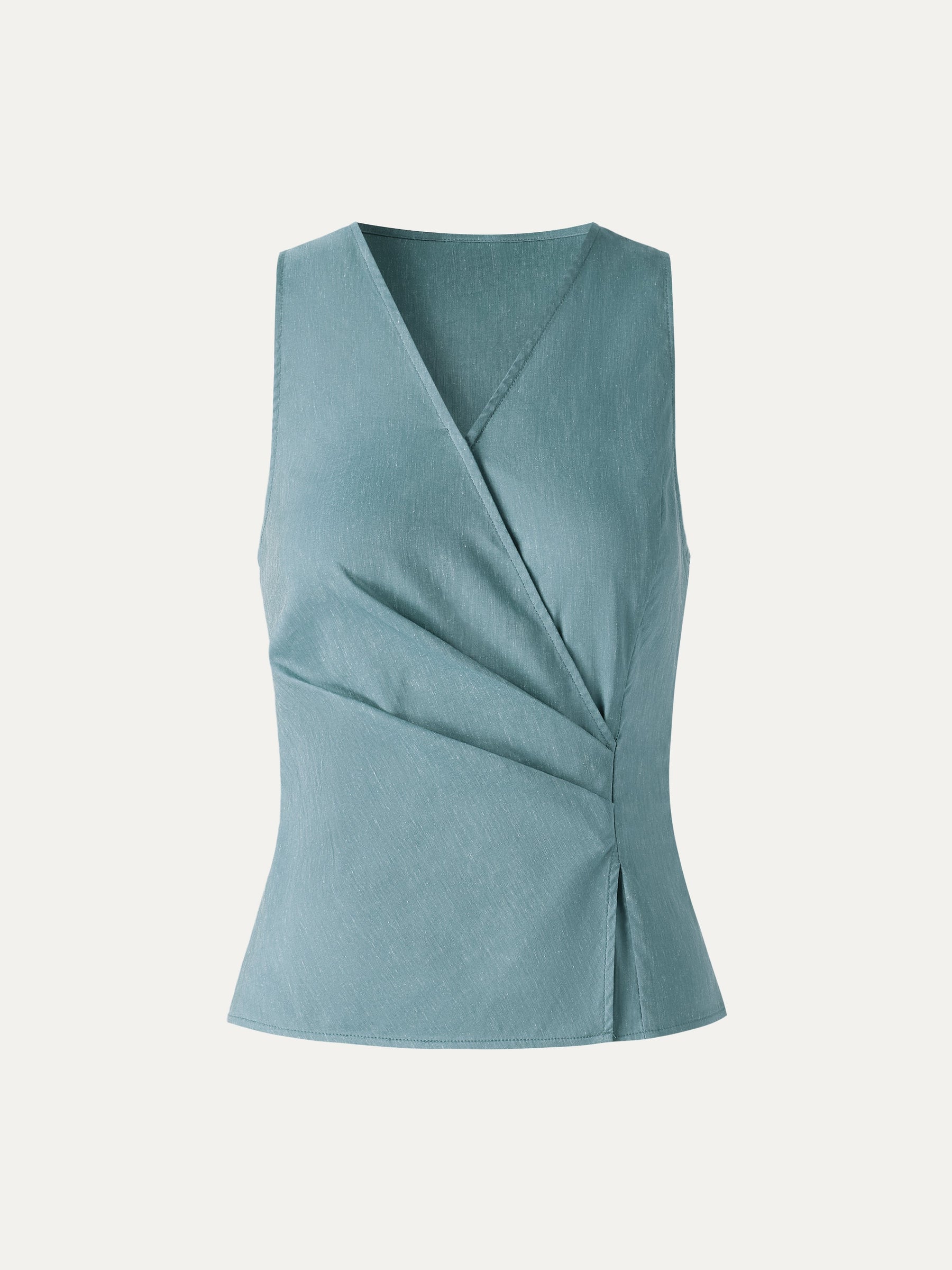 Linen Blend Surplice Top with Side Twist